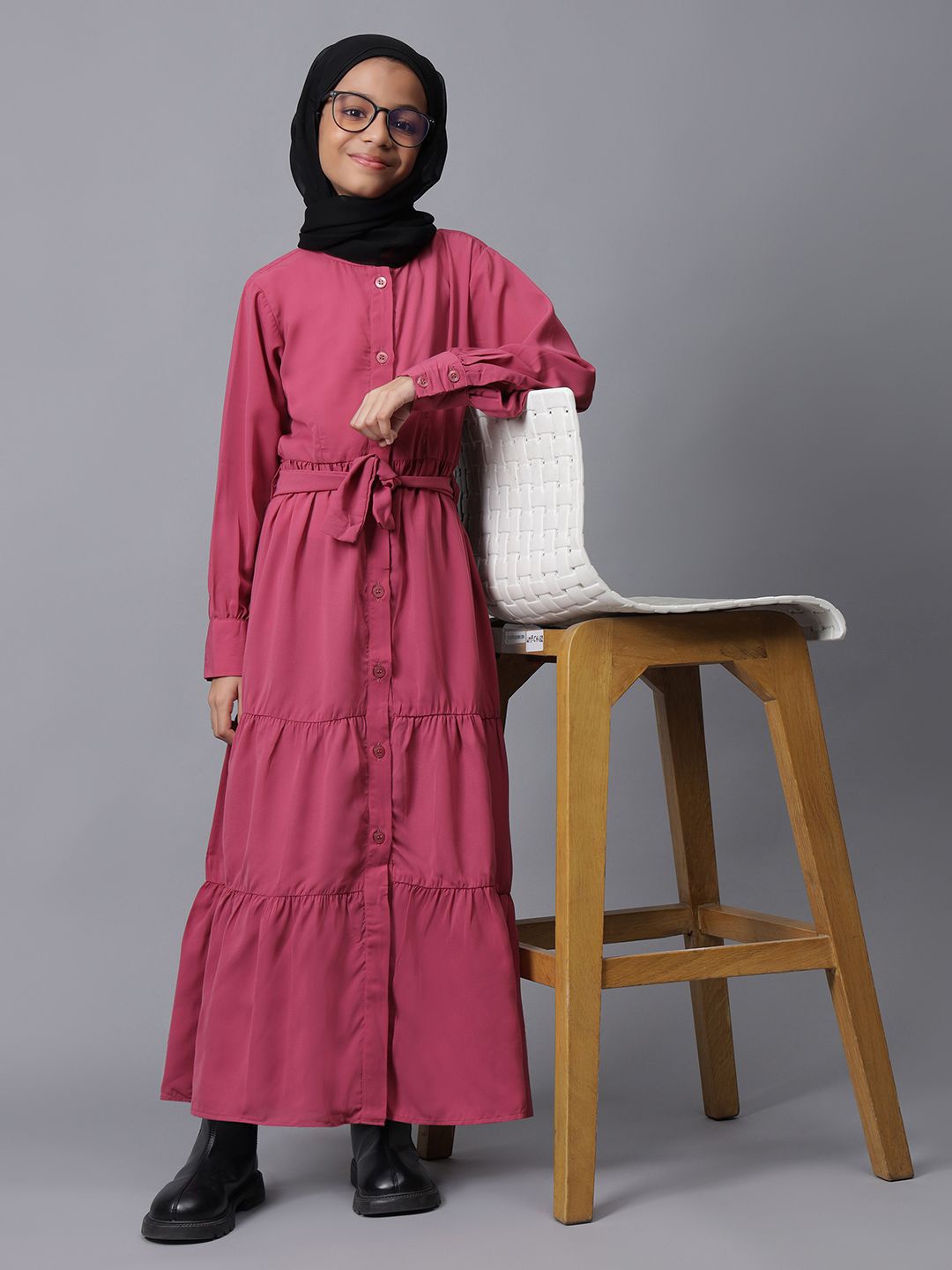 

NABIA Bell Sleeve Fit & Flare Maxi Dress, Pink