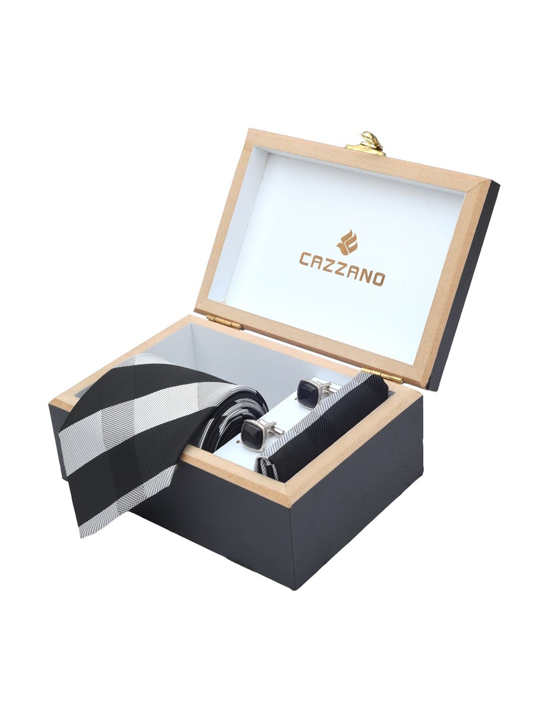 

Cazzano Men Checked Tie Cufflinks & Pocket Square Accessory Gift Set, Black
