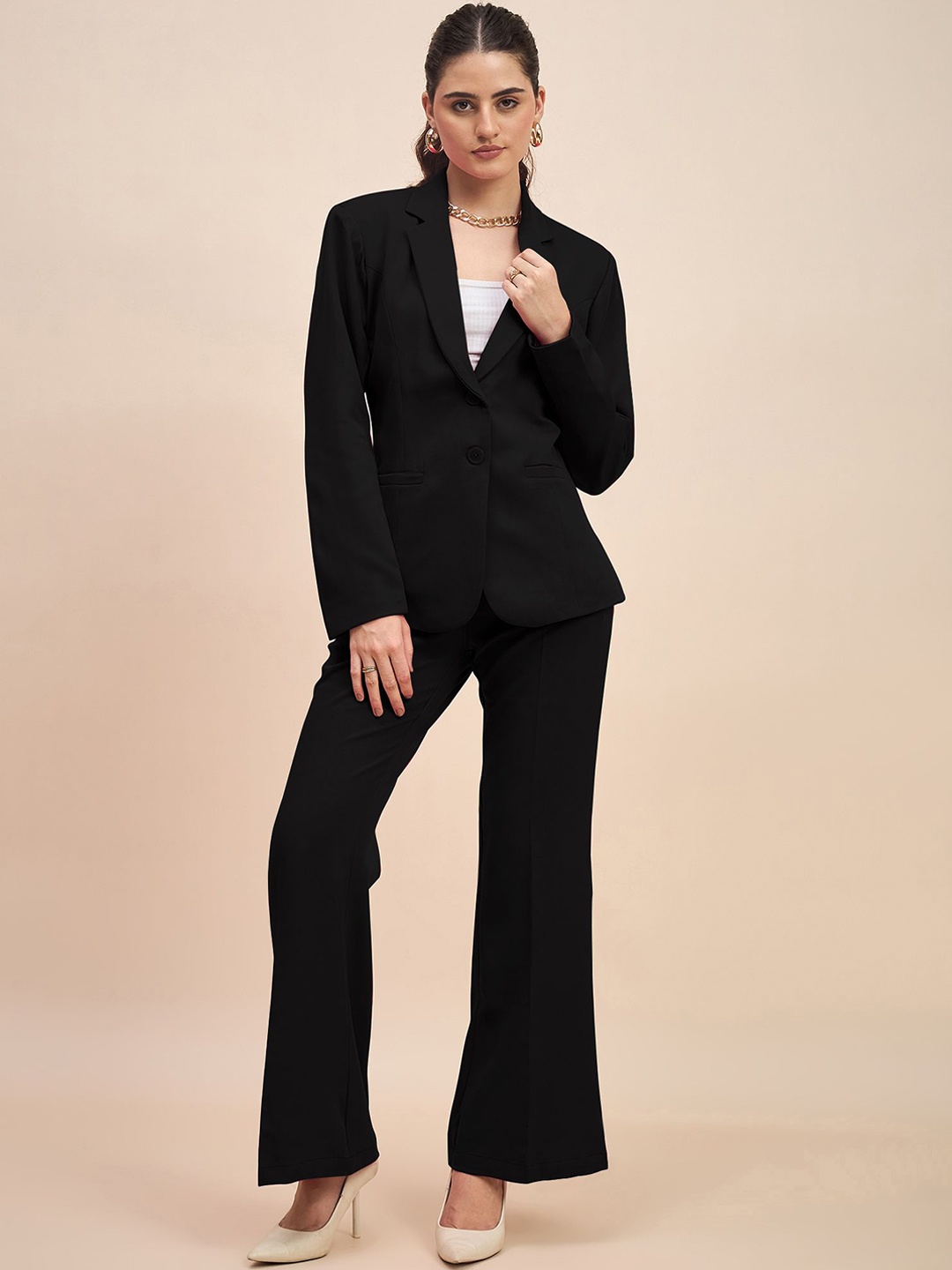

BRINNS Women Single-Breasted Two-Piece Formal Suit, Black
