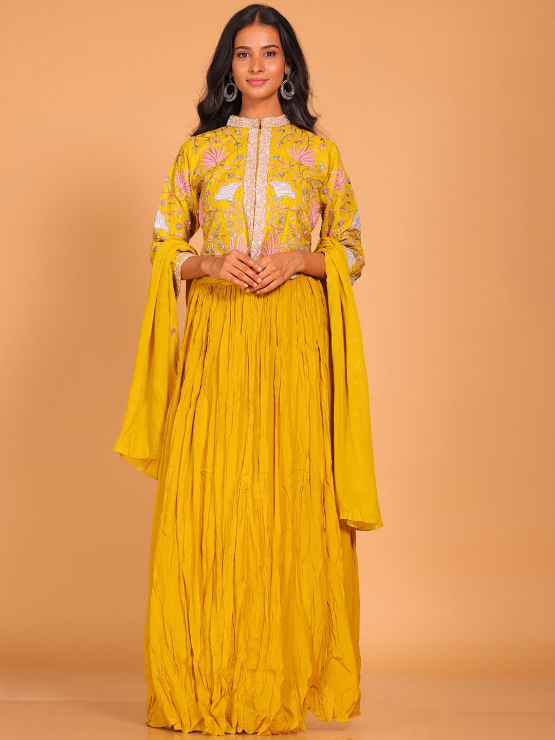 

Morchari Embroidered Jacket & Sharara With Dupatta Co-Ords, Yellow