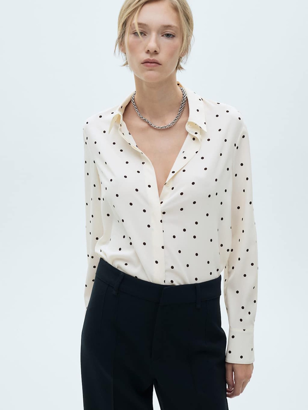 

MANGO Polka Dot Opaque Printed Casual Shirt, Cream