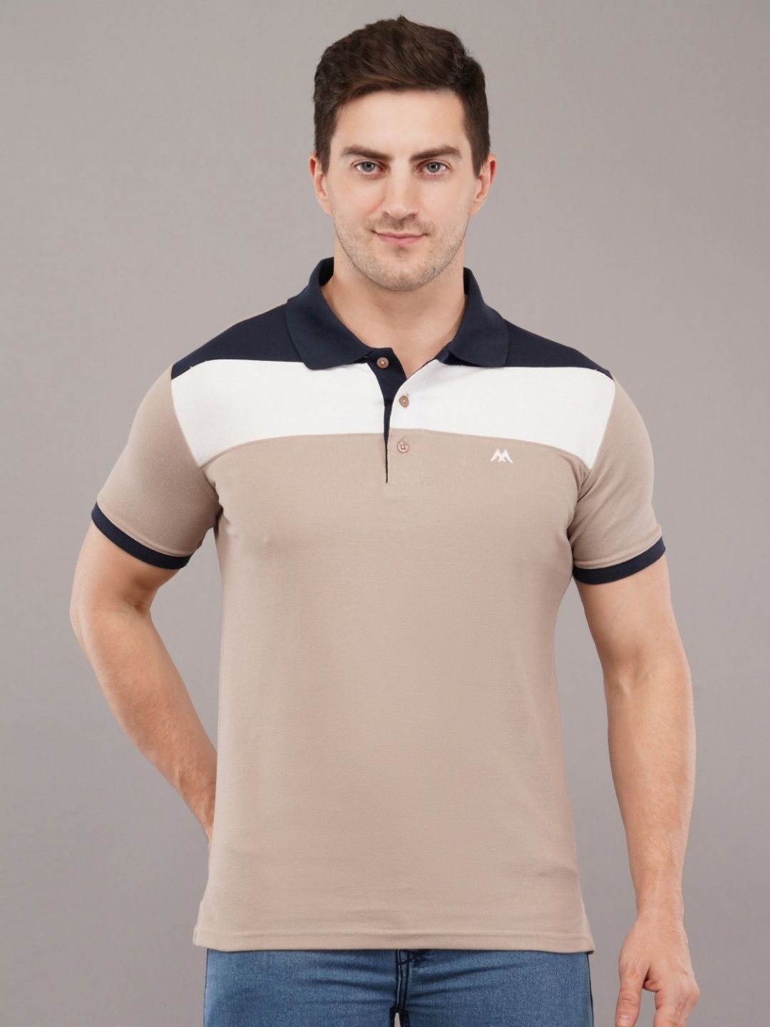 

MEGHZ Men Striped Polo Collar Cotton Slim Fit T-shirt, Brown