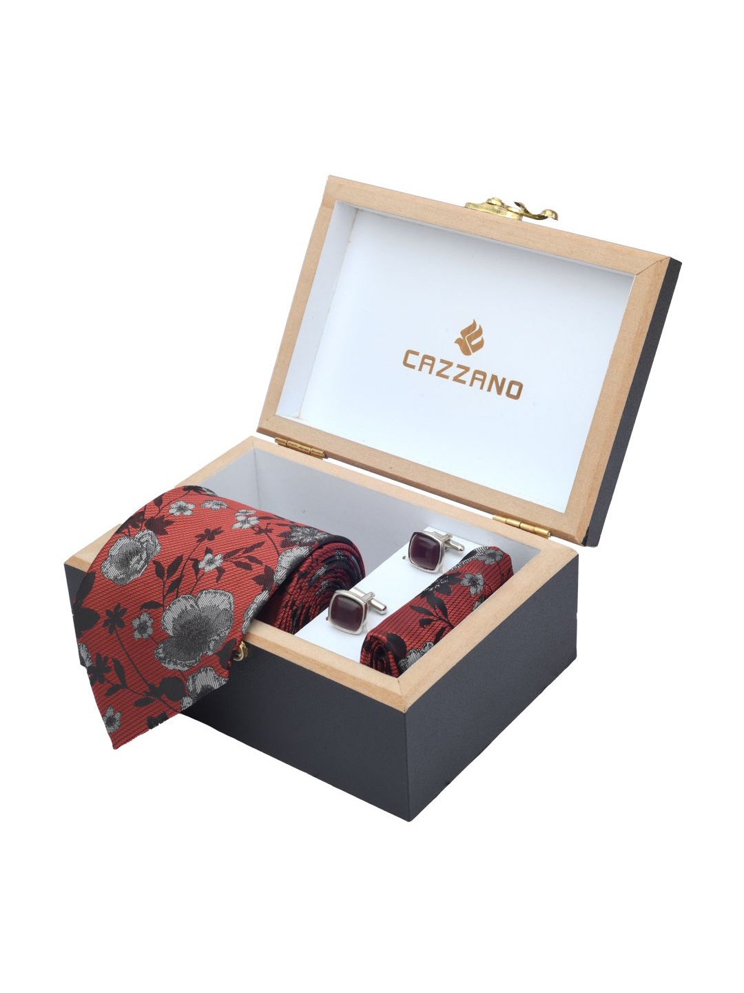 

Cazzano Men Accessory Gift Set Of Tie & Cufflinks With Pocket Square, Red