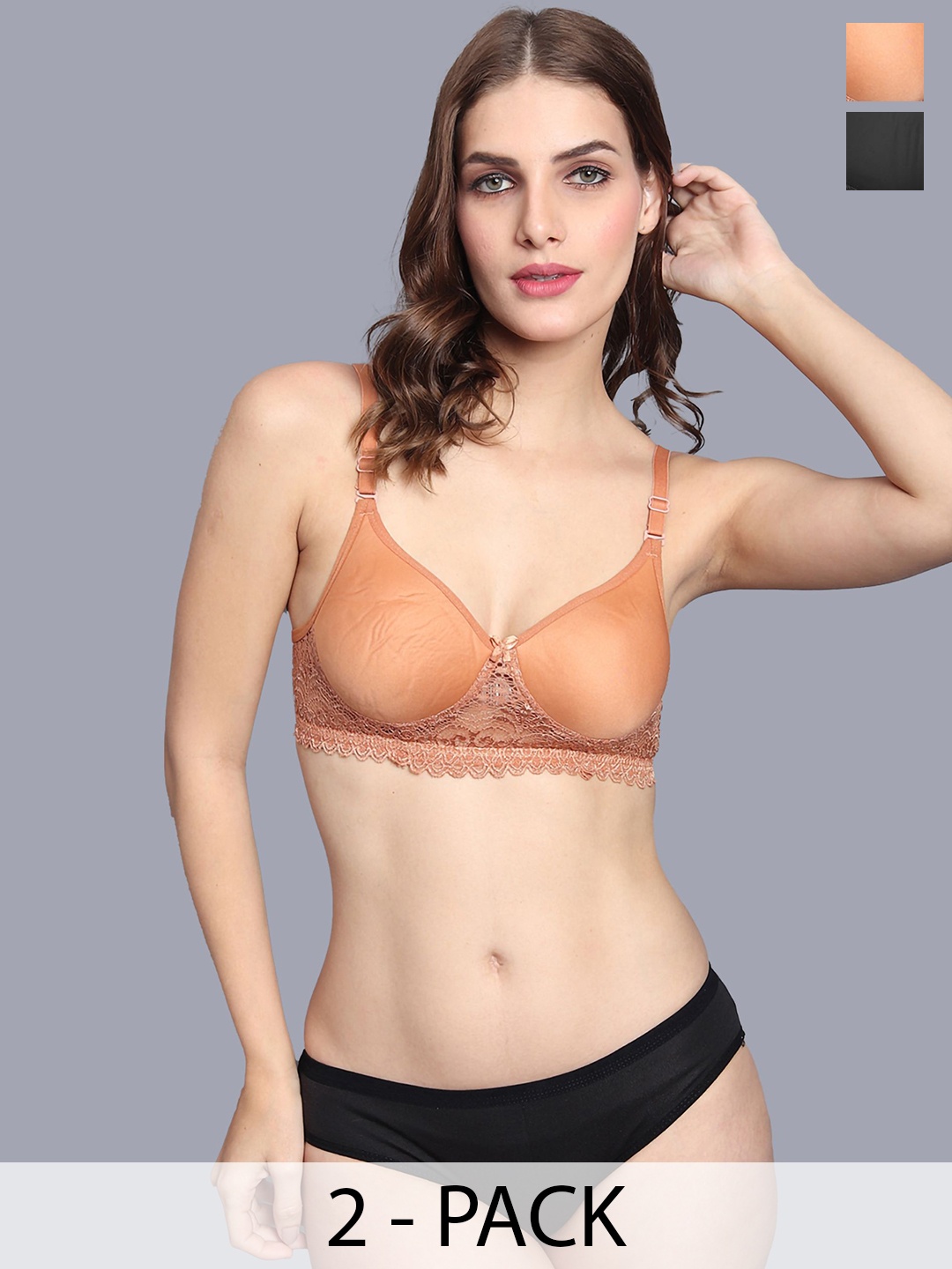 

AROUSY Women Cotton Blend Pack Of 2 Lightly Padded Lingerie Set-B_PD-Sett2, Black