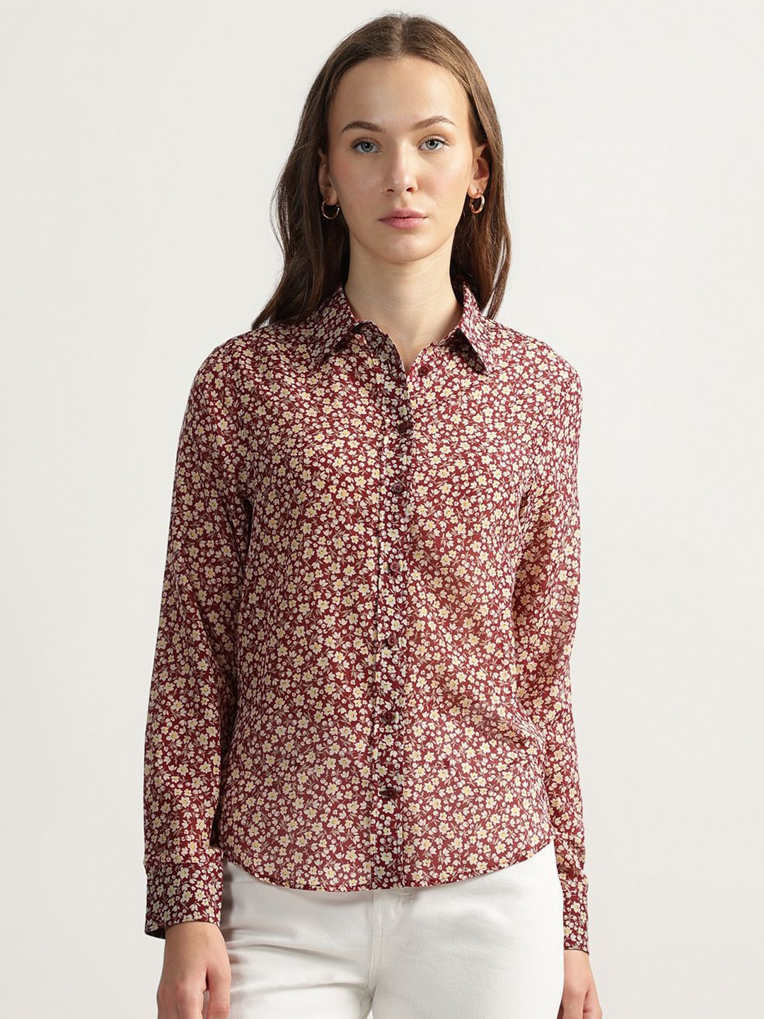 

GANT Women Spread Collar Floral Printed Cotton Casual Shirt, Red