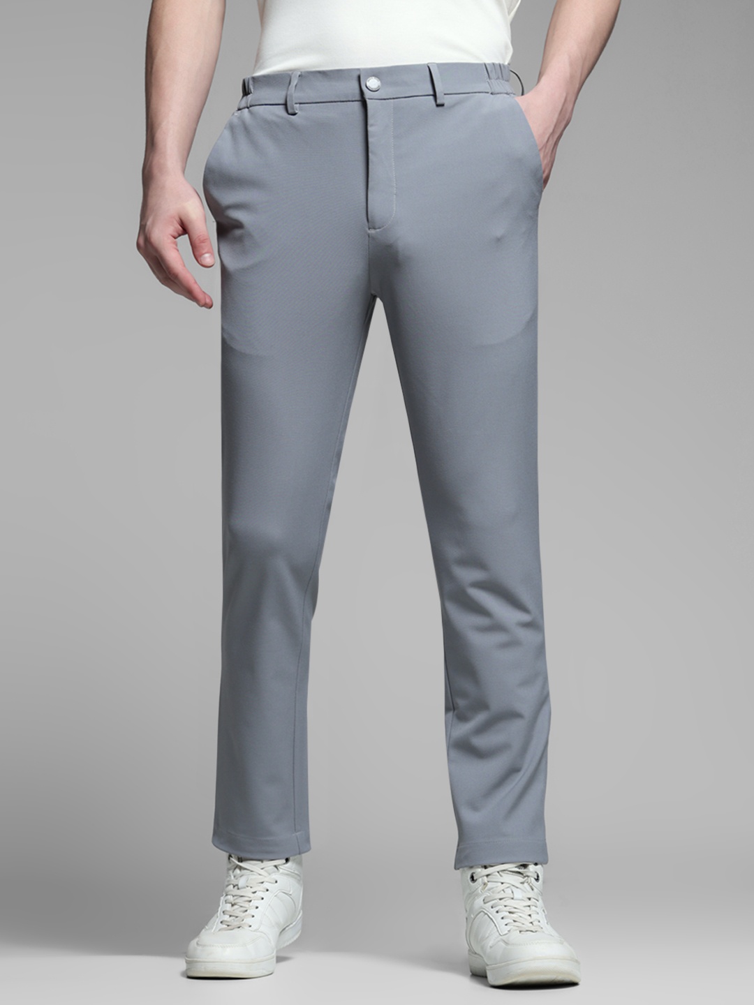 

Jack & Jones Men Slim Fit Low-Rise Chinos Trousers, Grey