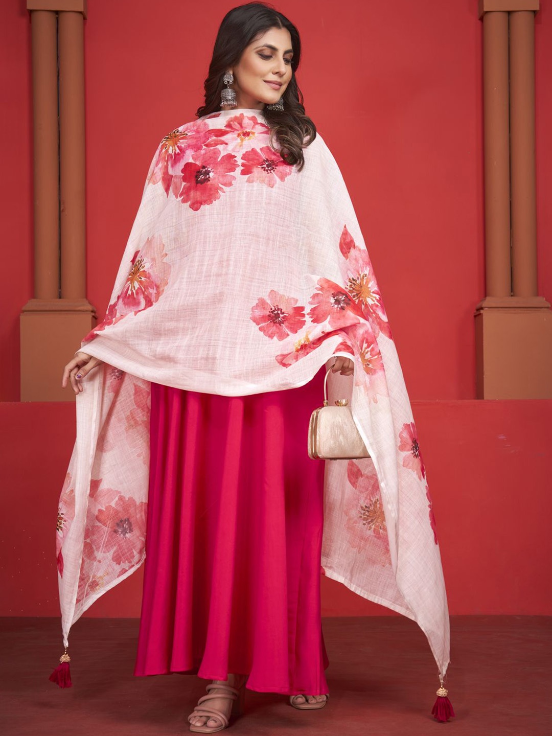 

STYLE SAMSARA Sleeveless Anarkali Kurta With Trouser & Dupatta, Rose