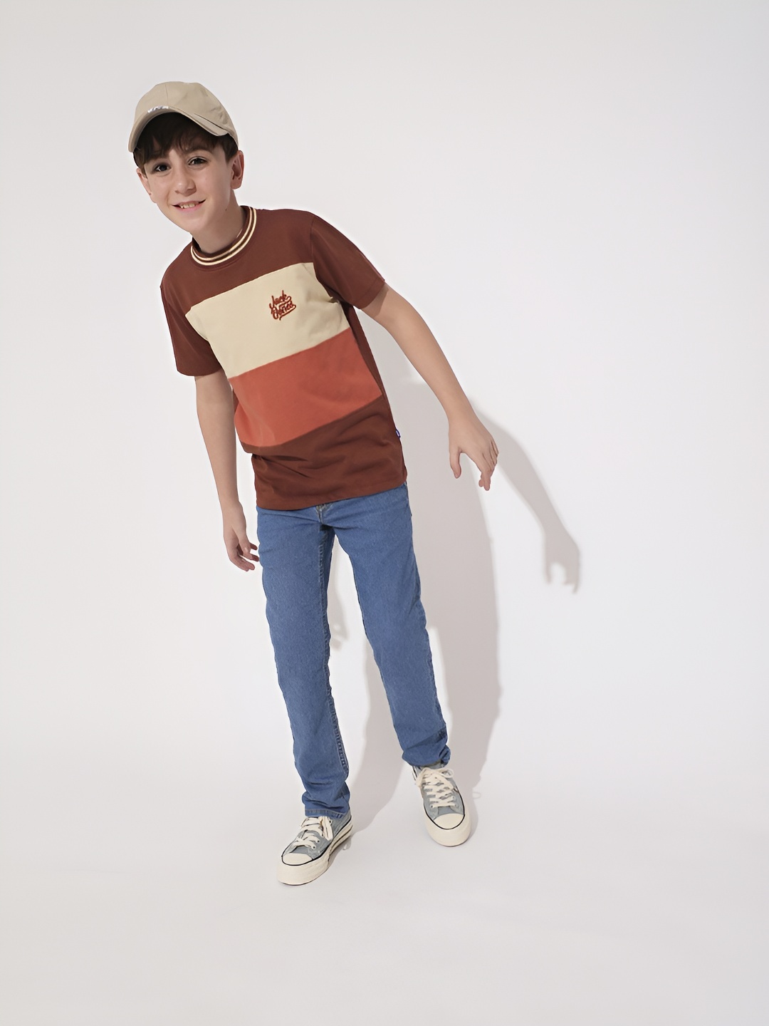 

Jack & Jones Junior Boys Colourblocked Round Neck Cotton T-shirt, Brown