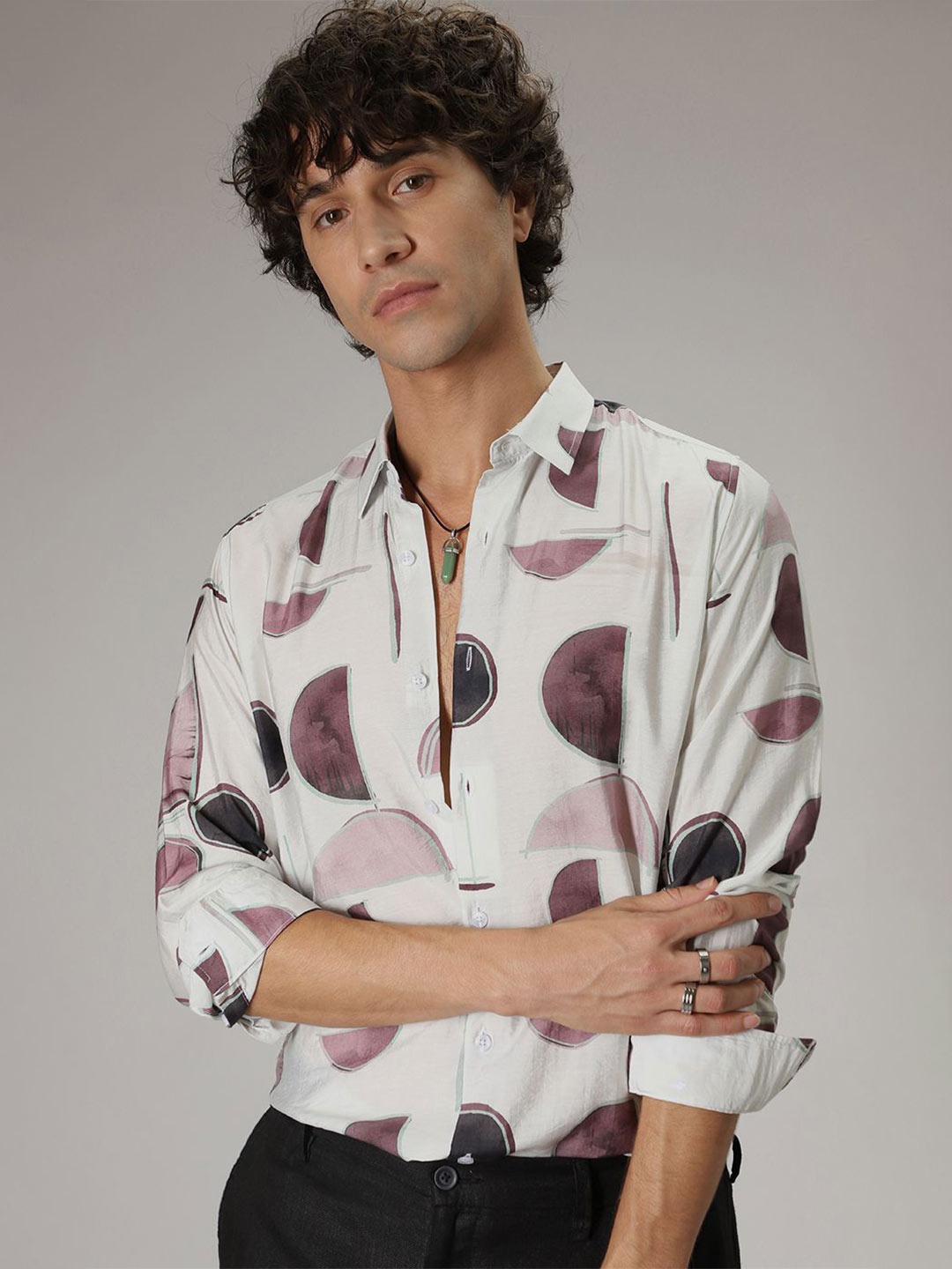 

Banana Club Men Classic Slim Fit Opaque Printed Casual Shirt, Teal
