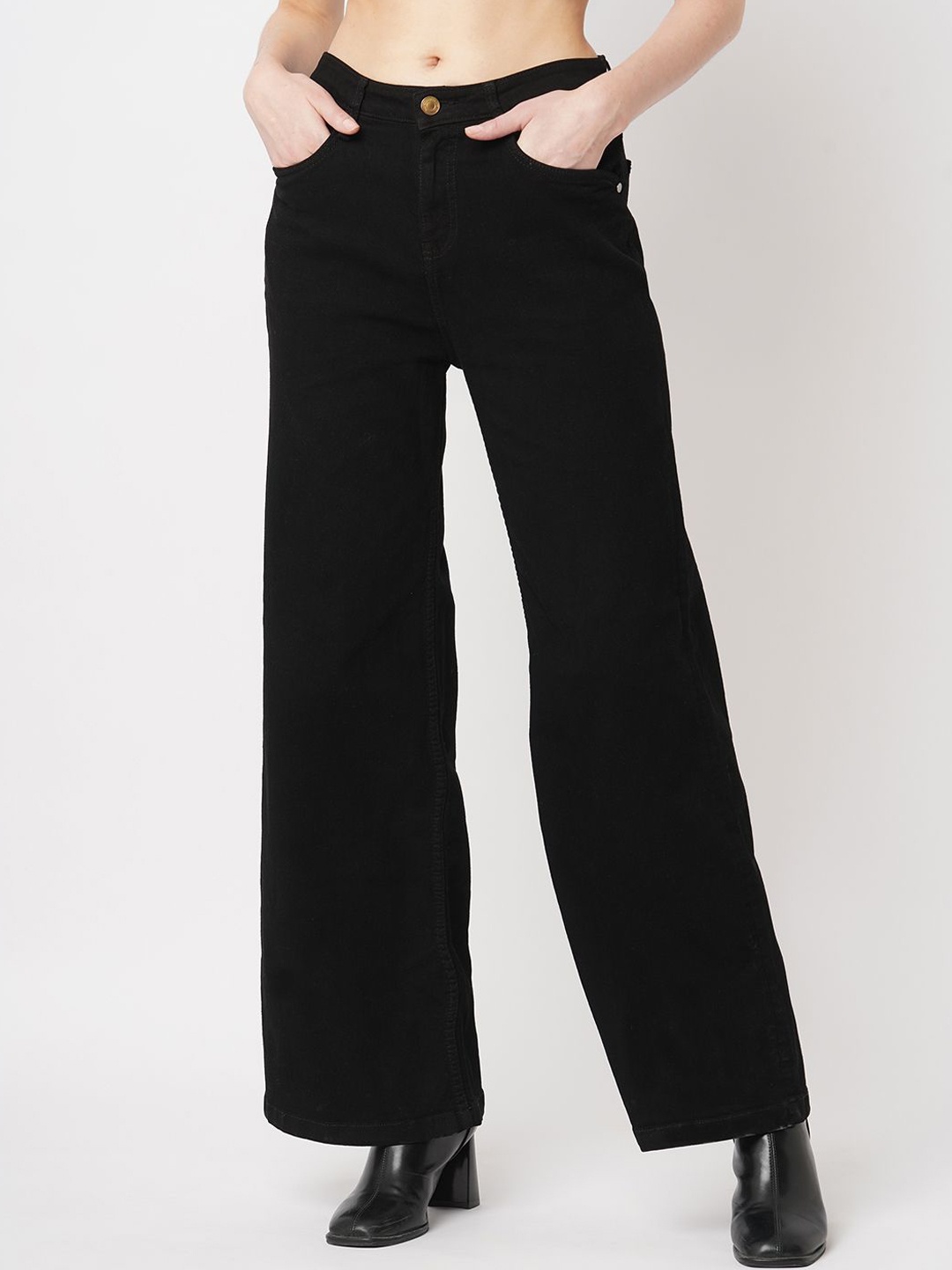 

The Roadster Lifestyle Co Wide Leg Fit Light Faded Jeans, Black