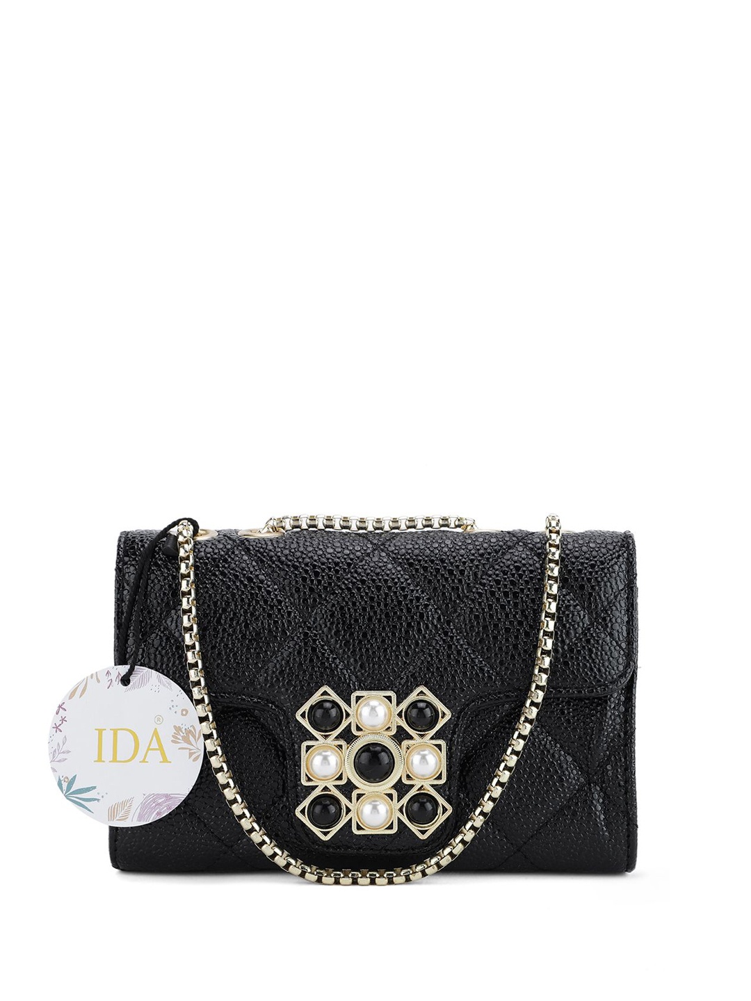 

IDA Textured PU Swagger Sling Bag, Black