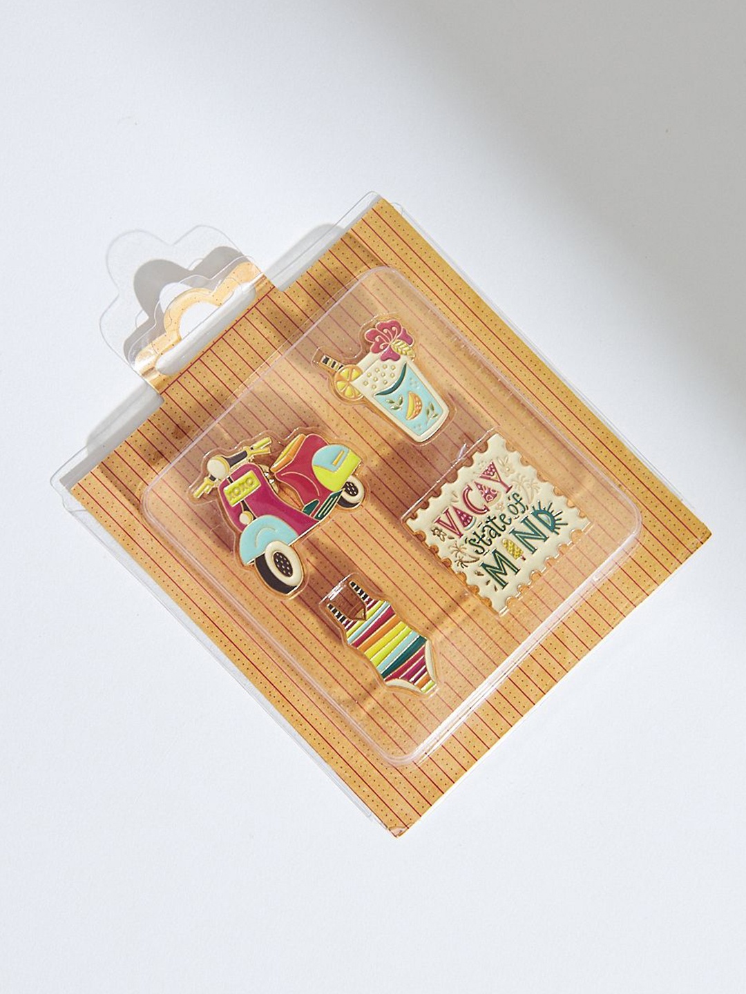 

Chumbak Yellow & Red 4 Pieces Printed Decorative Enamel Pin Magnets