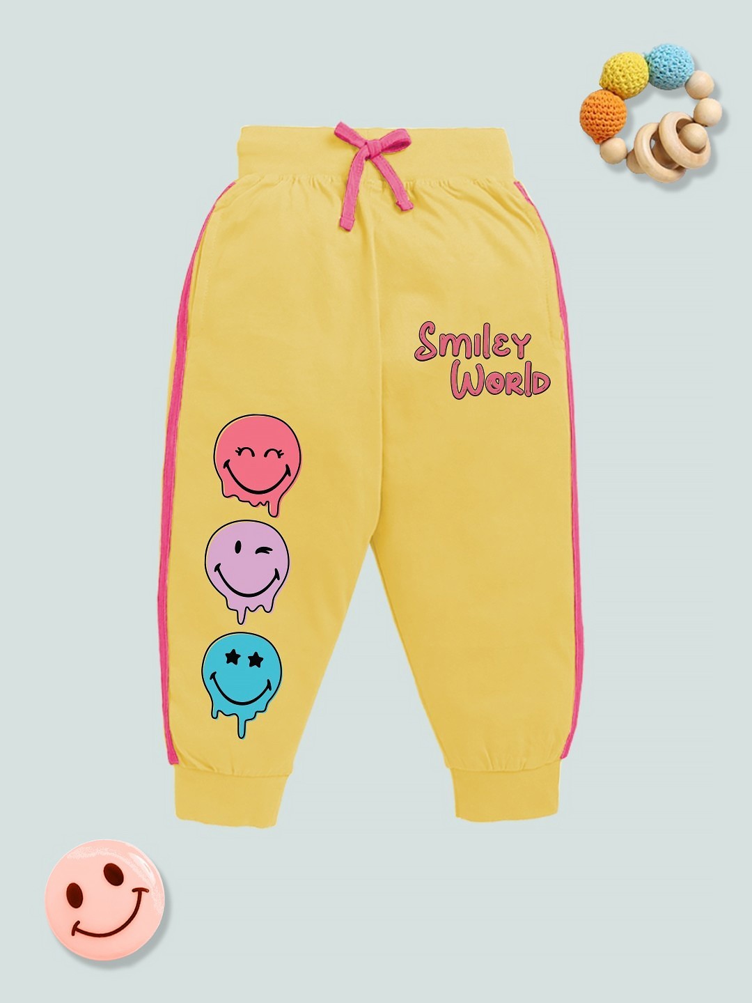 

YK X Minute Mirth Girls Graphic Printed Pure Cotton Joggers, Yellow