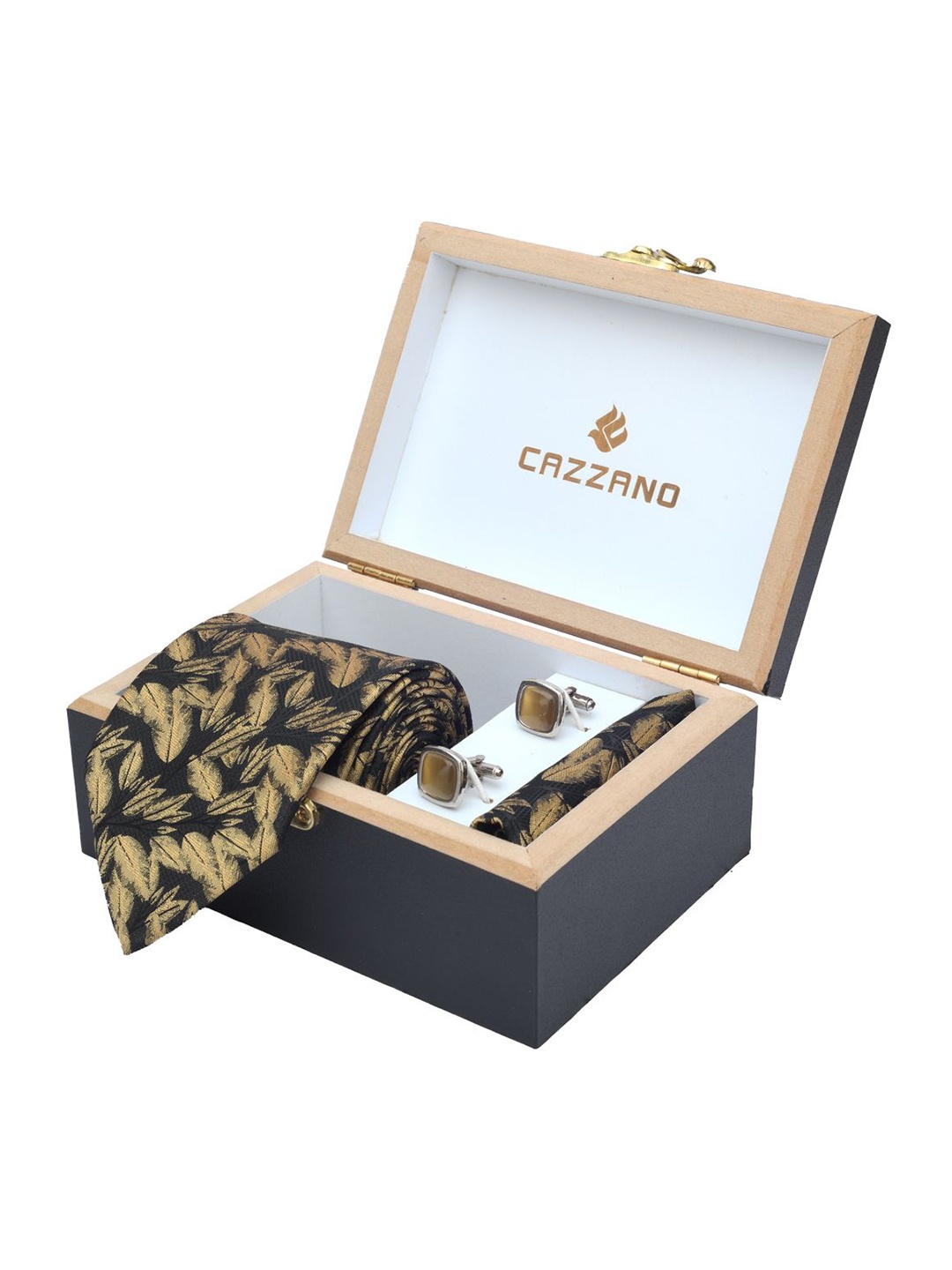 

Cazzano Men Floral Printed Tie Cufflinks & Pocket Square Accessory Gift Set, Beige