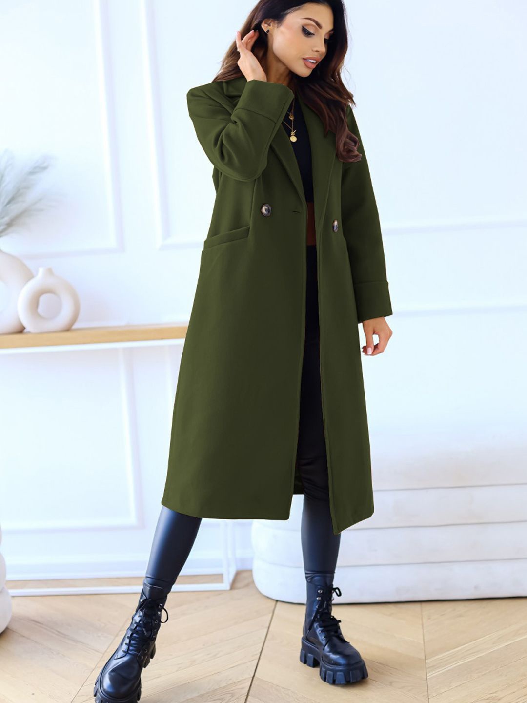 

StyleCast Women Regular Fit Long Coat, Green