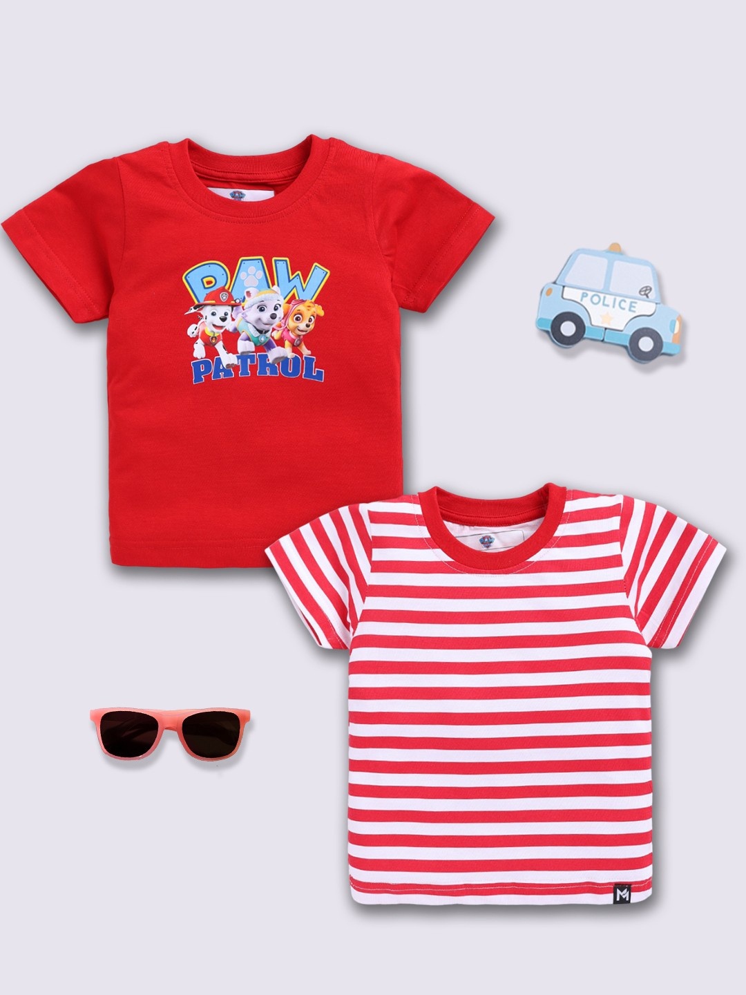 

YK X Minute Mirth Boys Set of 2 Paw Patrol Printed Pure Cotton T-shirts, Red