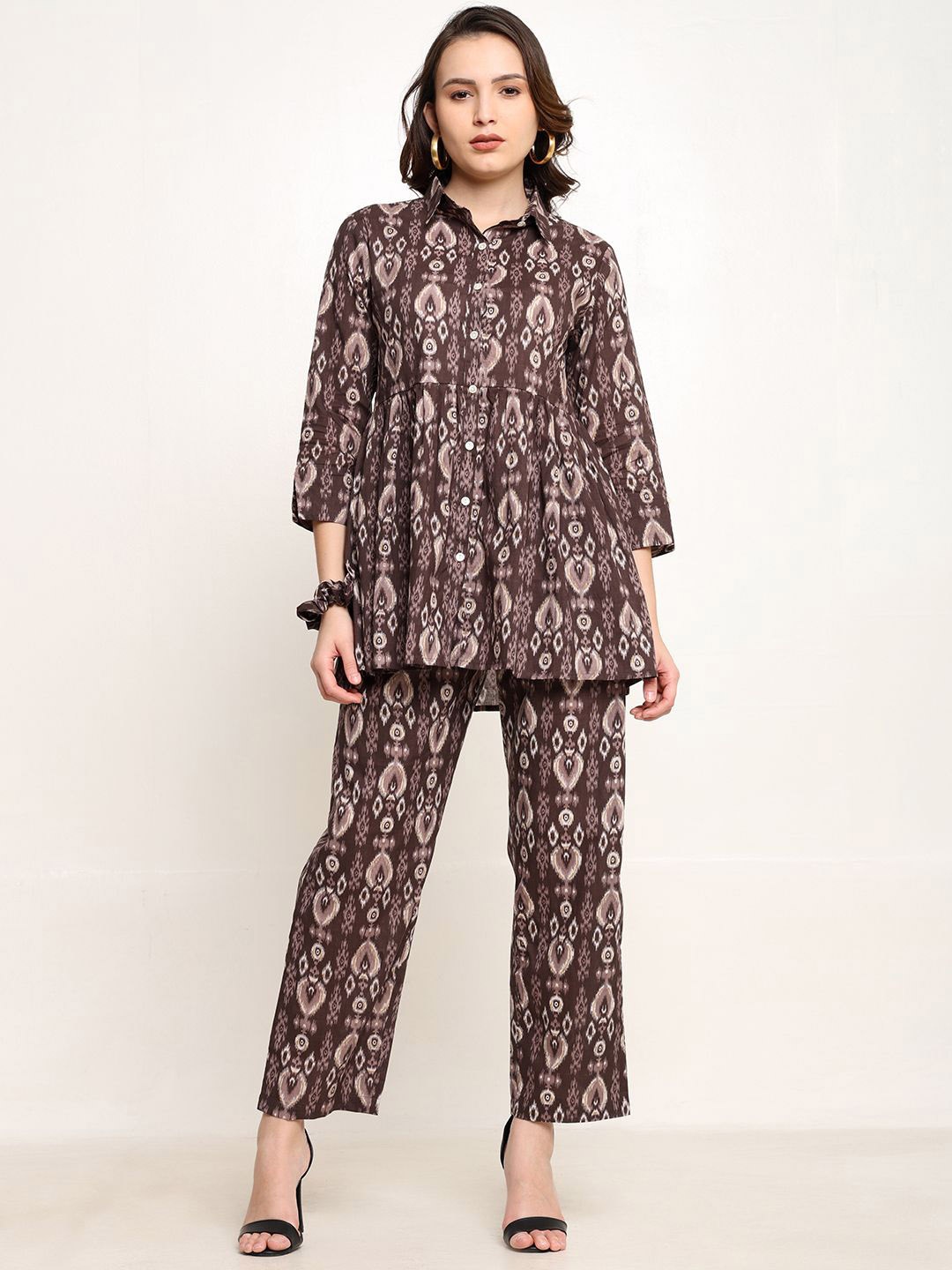 

CORDSET Printed Tunic With Trousers Co-Ords, Brown