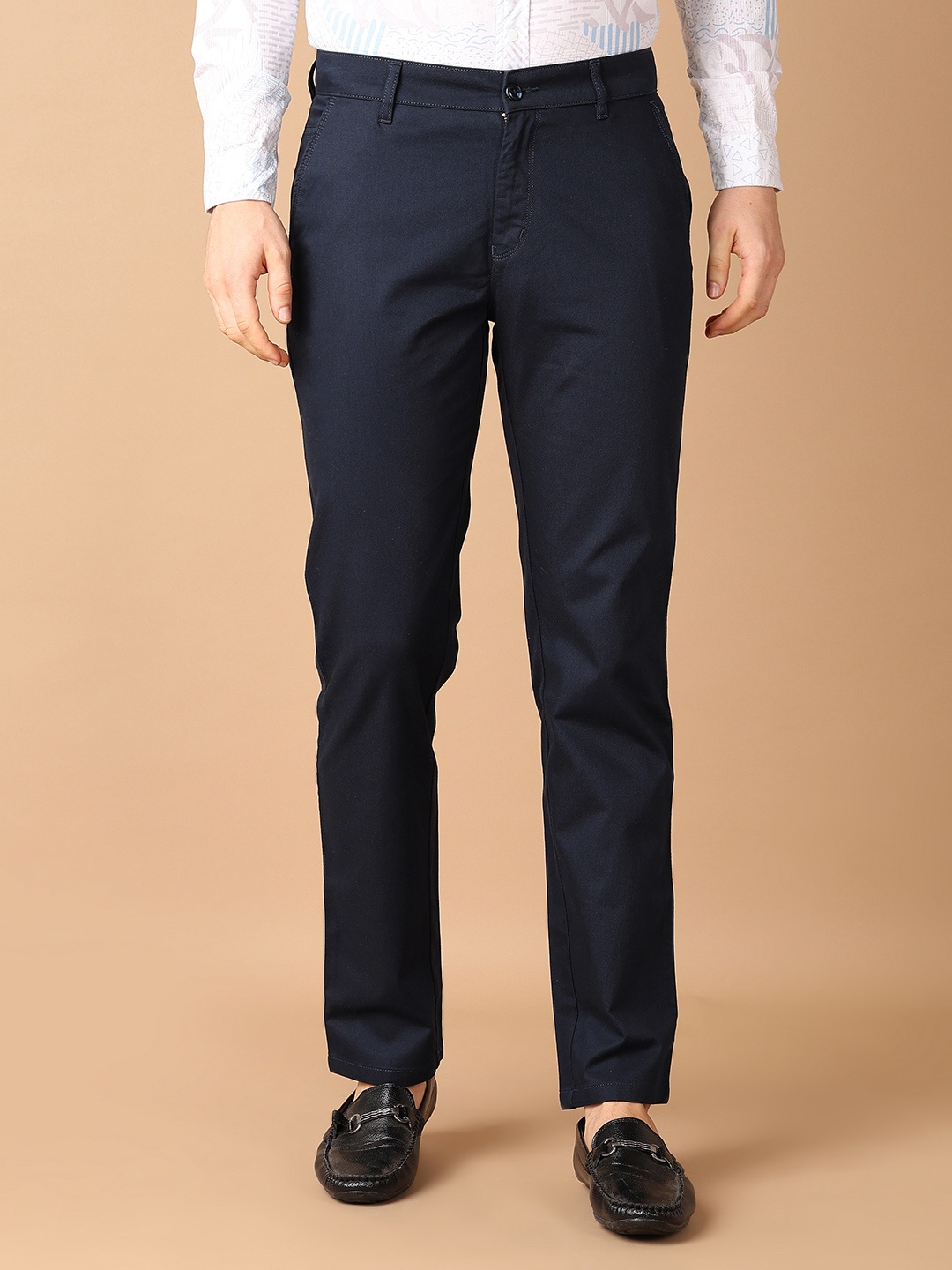 

V-Mart Men Solid Slim Fit Mid-Rise Cotton Trousers, Navy blue