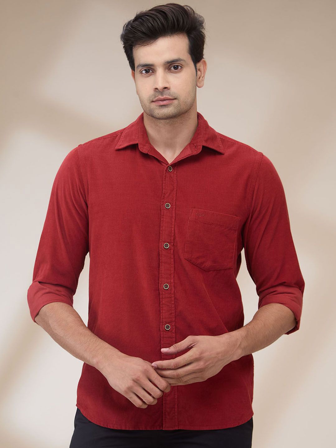 

ColorPlus Men Spread Collar Solid Cotton Casual Shirt, Red