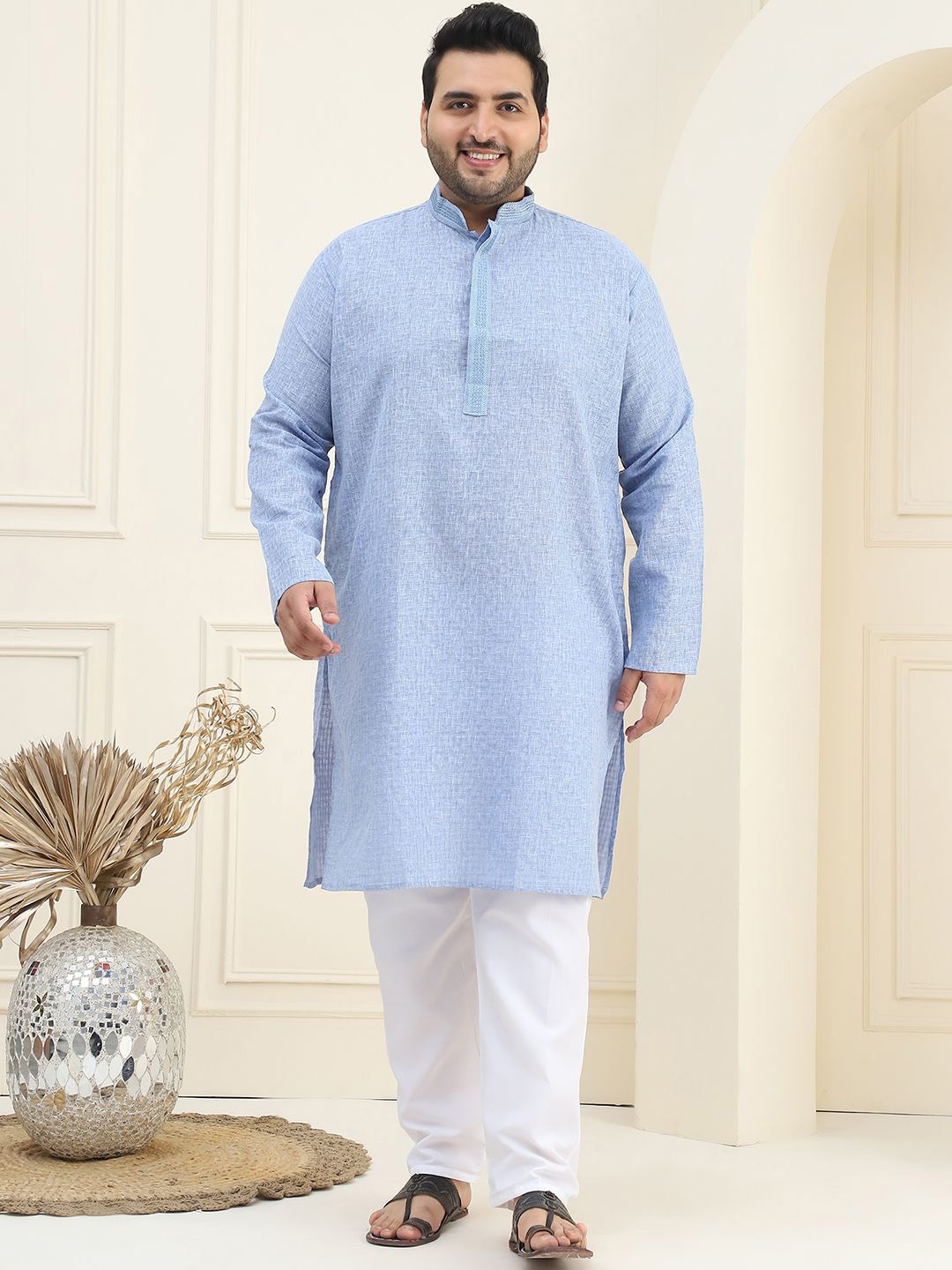 

SOJANYA PLUS Checked Woven Design Pure Cotton Straight Kurta With Pyjama, Blue