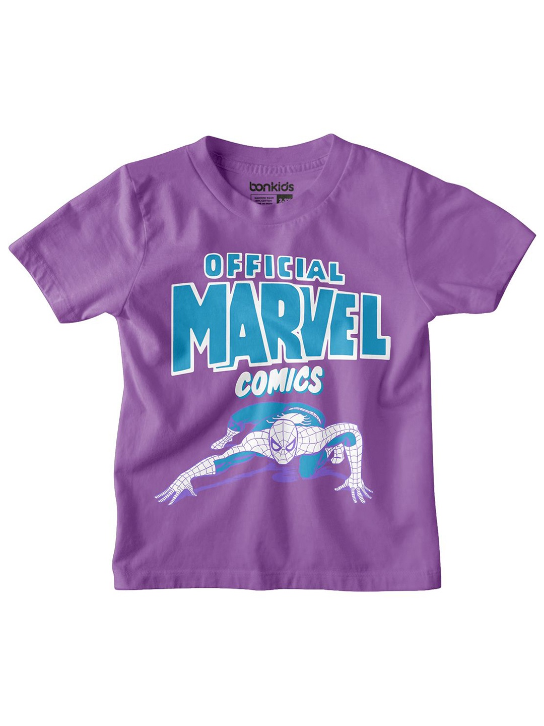 

BONKIDS Boys Typography Printed Applique T-shirt, Purple