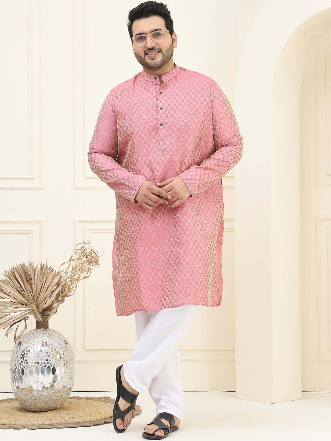 

SOJANYA PLUS Ethnic Motifs Woven Design Jacquard Straight Kurta With Pyjama, Pink