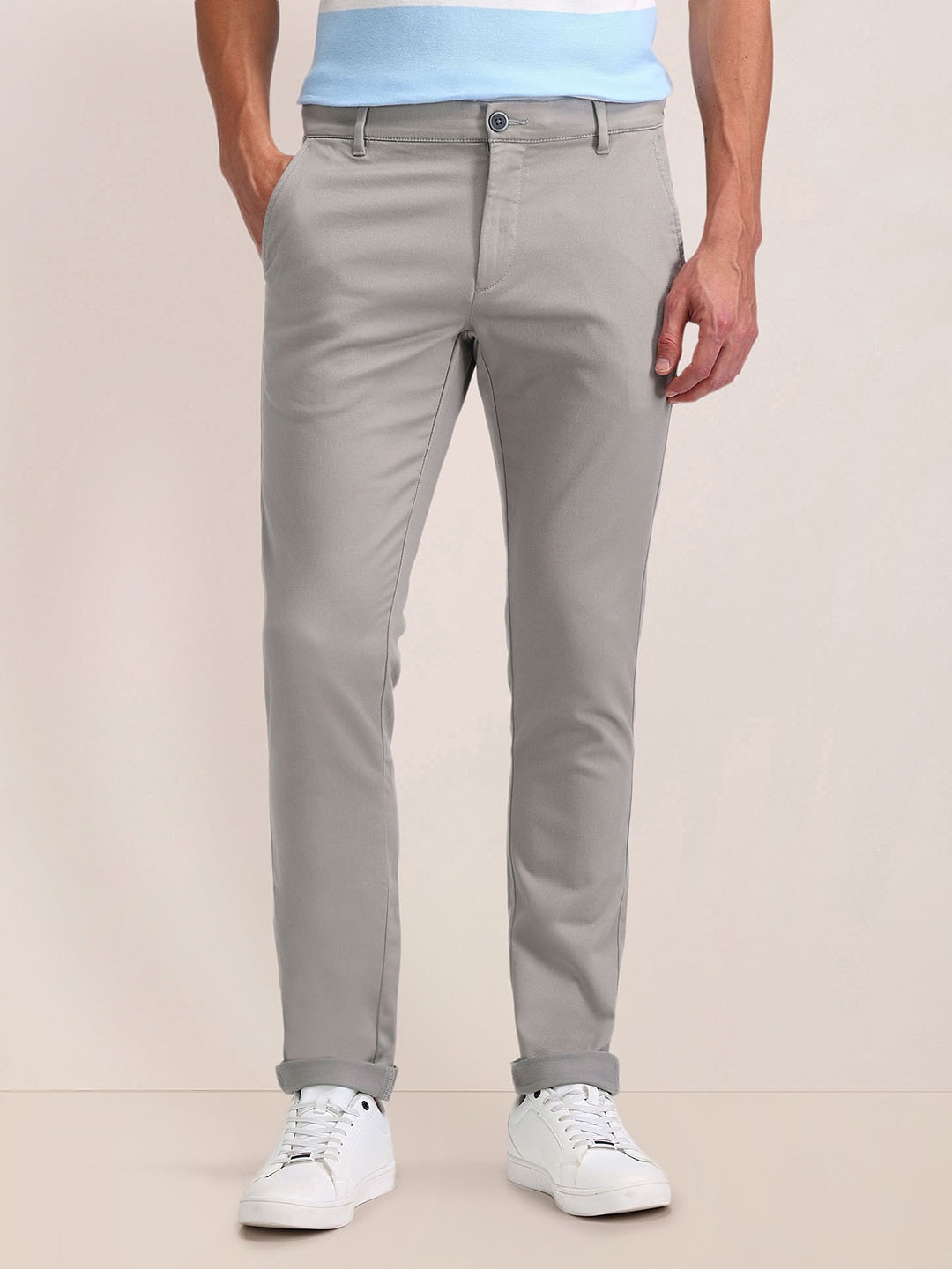 

U.S. Polo Assn. Men Mid-Rise Regular Fit Trousers, Grey