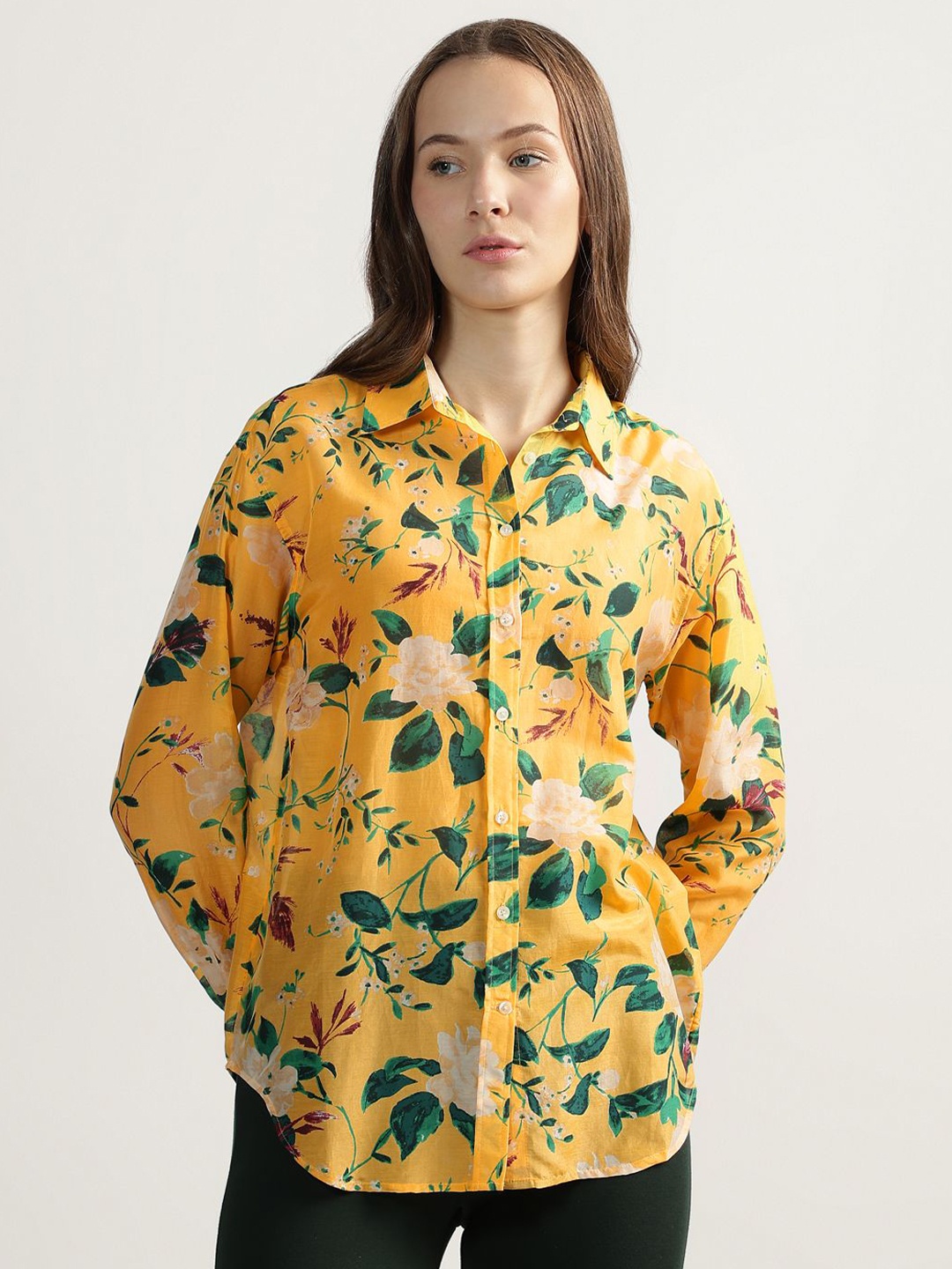 

GANT Women Spread Collar Floral Printed Cotton Relaxed Fit Casual Shirt, Yellow