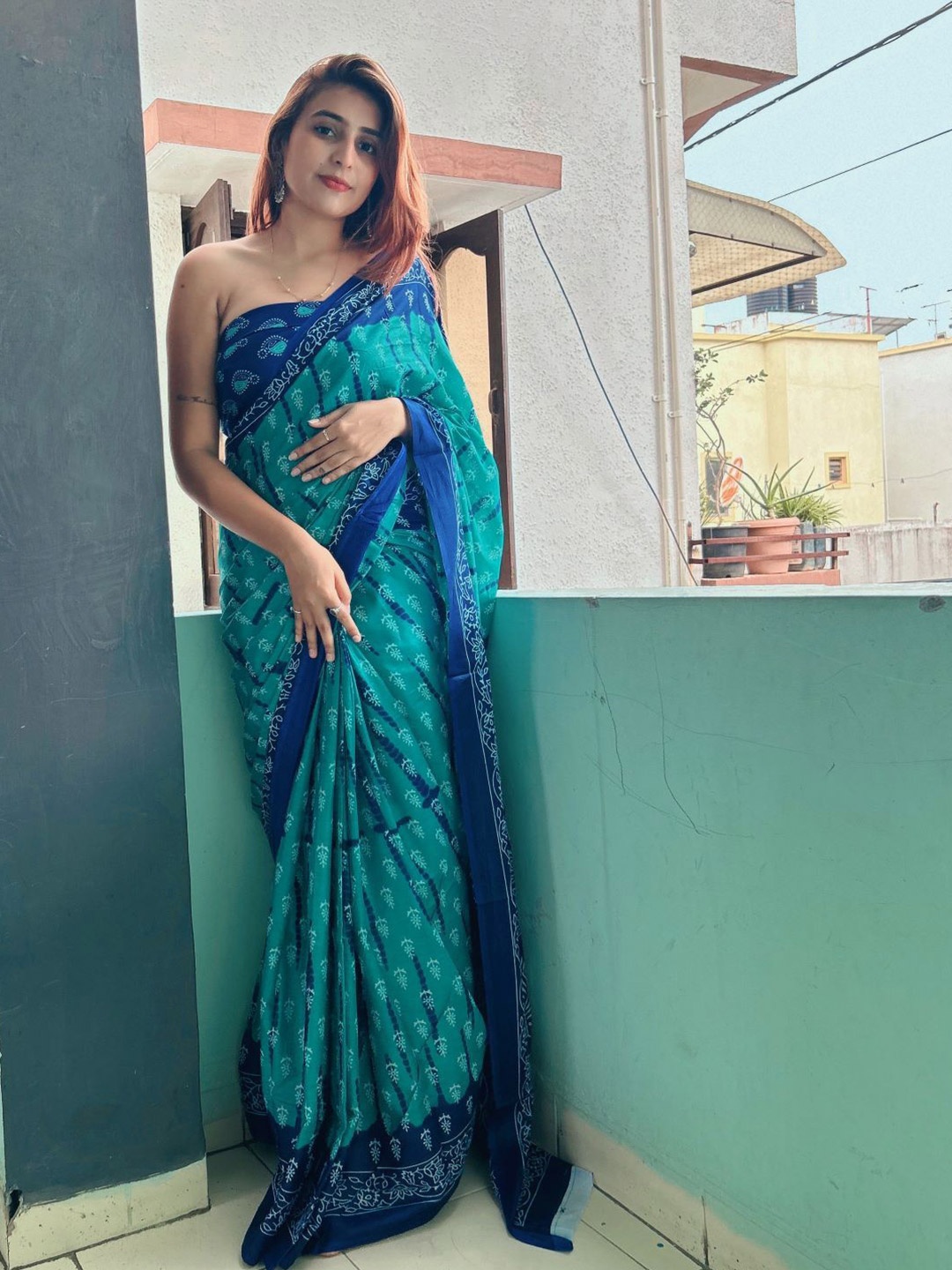 

Anouk Ethnic Motifs Printed Pure Cotton Bagru Saree, Blue