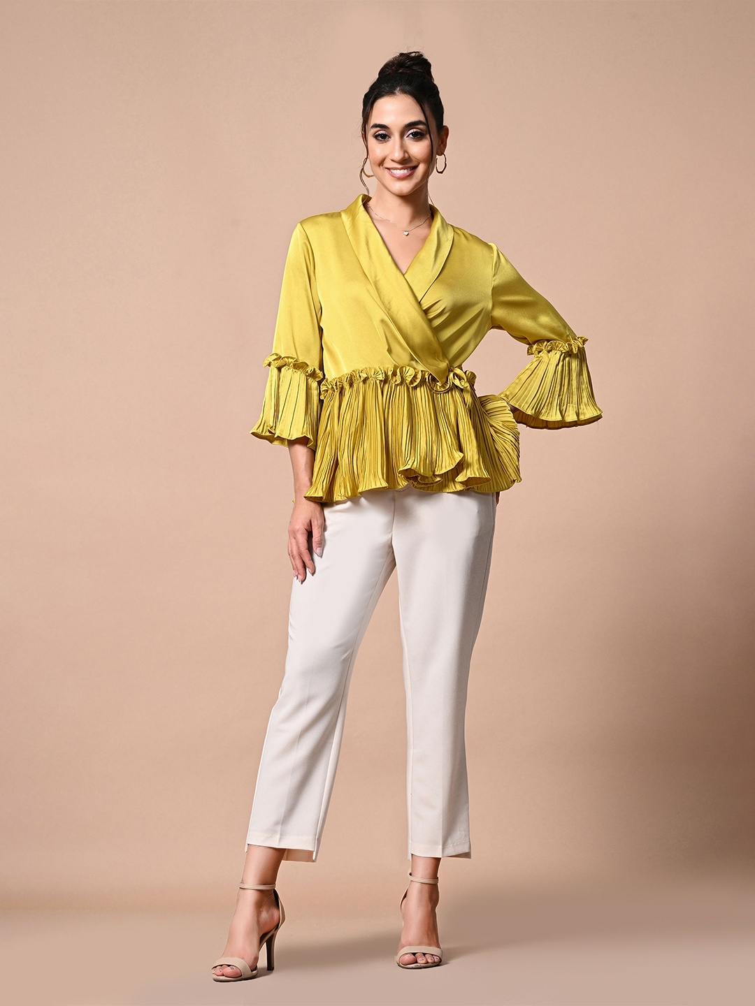 

PANKH Women Solid V-Neck Top, Yellow