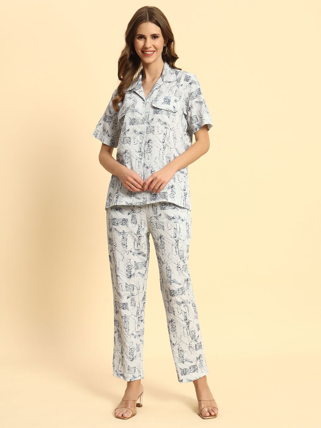 

ROCK AND ROLL Printed Shirt With Trouser, Blue