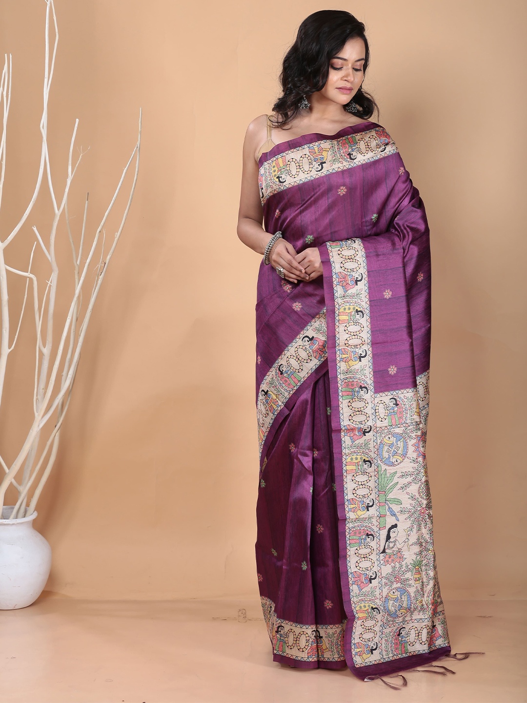 

Urbane Essence Printed Ethnic Motifs Pure Cotton Saree, Purple