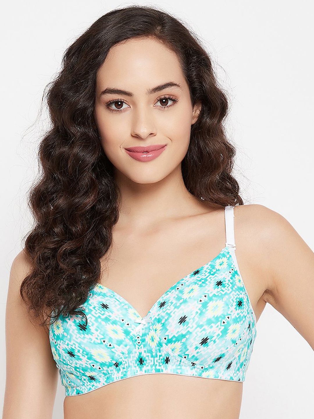 

Clovia Women Full Coverage Lightly Padded Geometric Printed Super Support T-shirt Bra, Teal