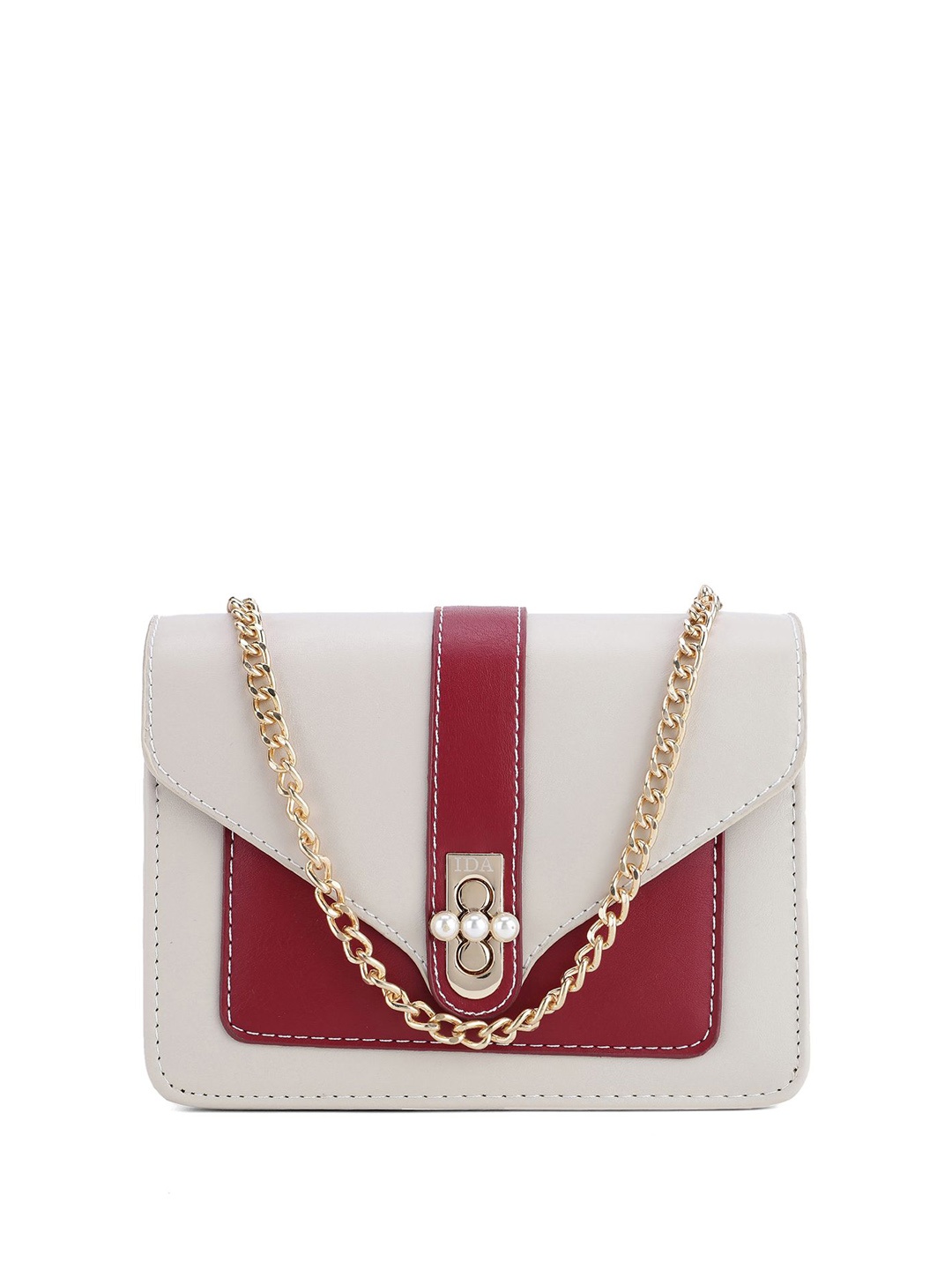 

IDA Women Colourblocked PU Structured Sling Bag, Cream