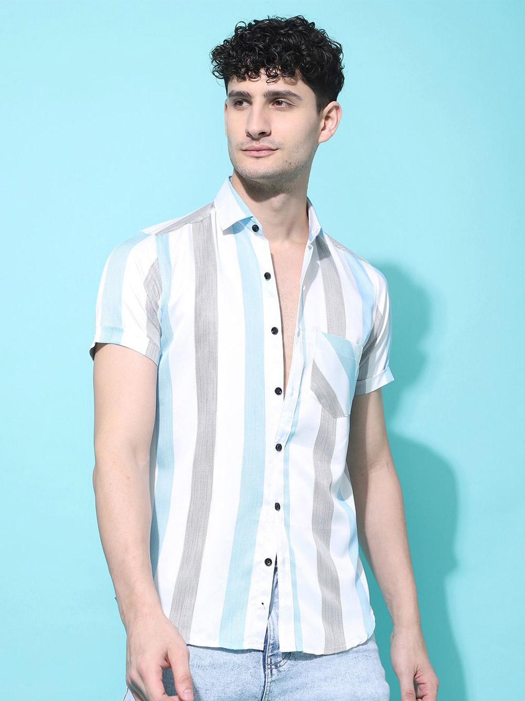 

Voroxy Men Opaque Striped Casual Shirt, Blue
