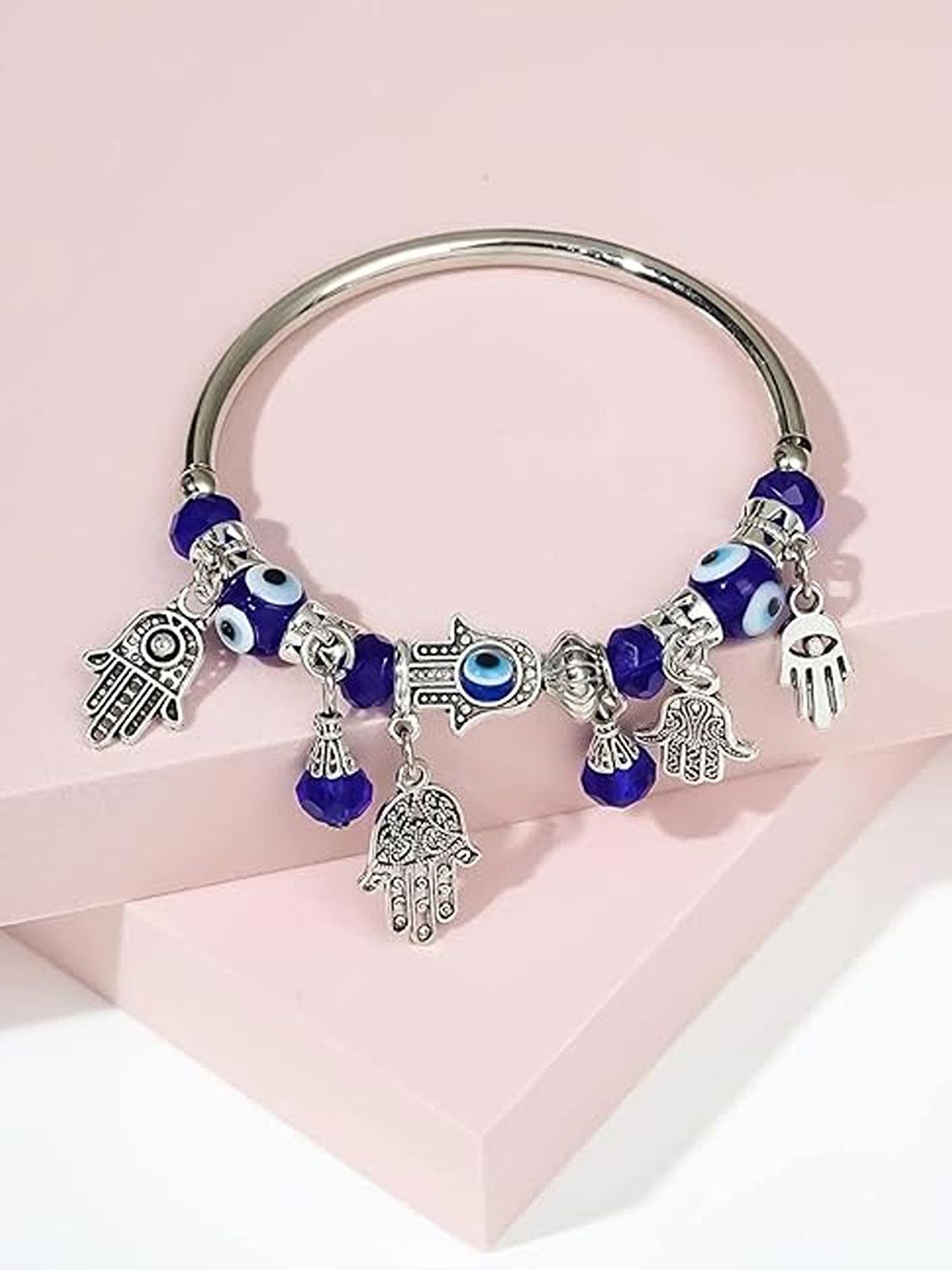 

Heer Collection Unisex Stainless Steel Artificial Beads Charm Bracelet, Silver