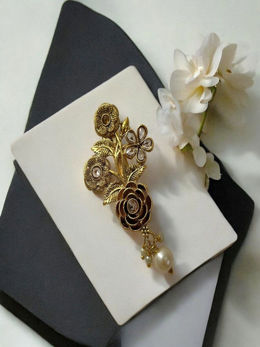 

AccessHer Unisex Gold Plated Stone Studded Floral Brooch