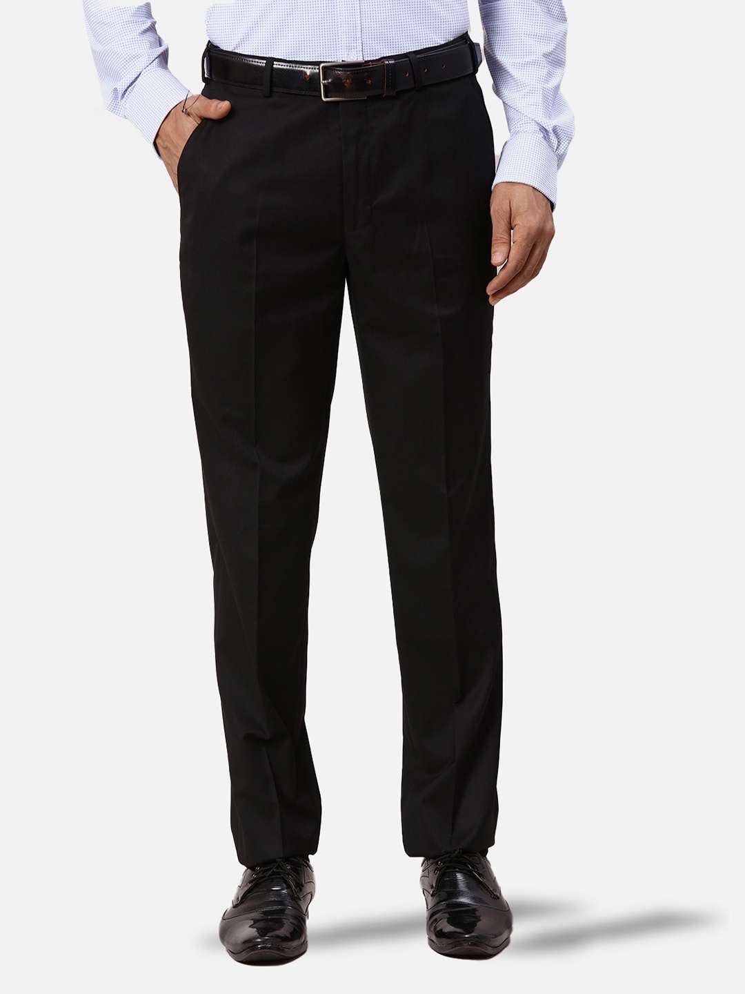 

Park Avenue Men Solid Slim Fit Formal Trousers, Black