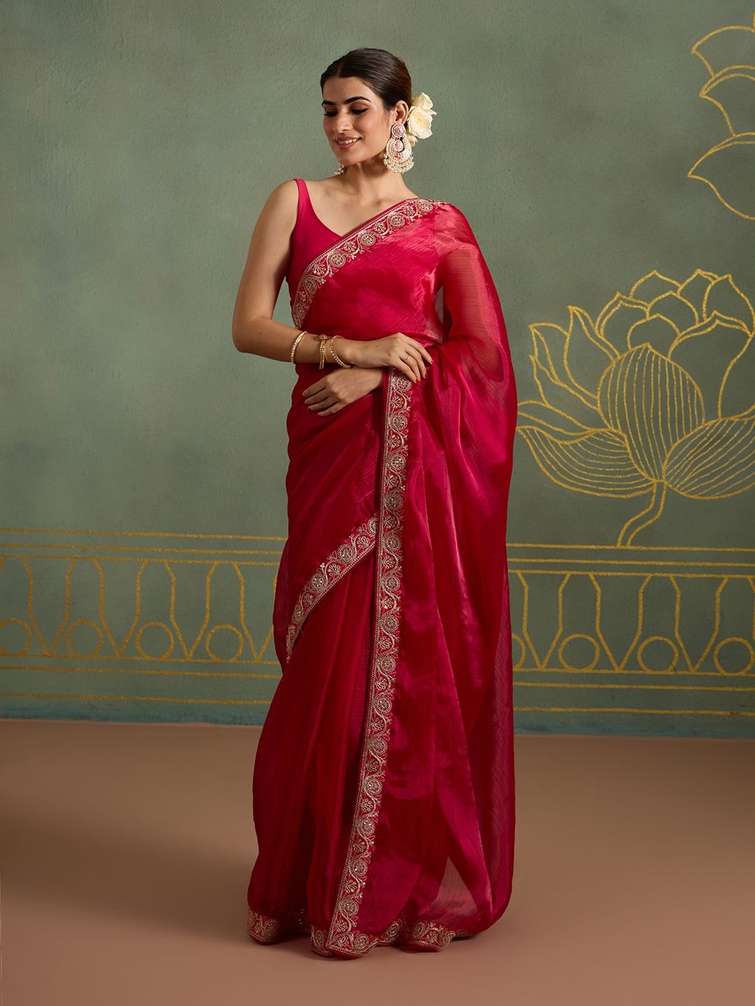 

Likha Embroidered Saree With Blouse Piece, Red