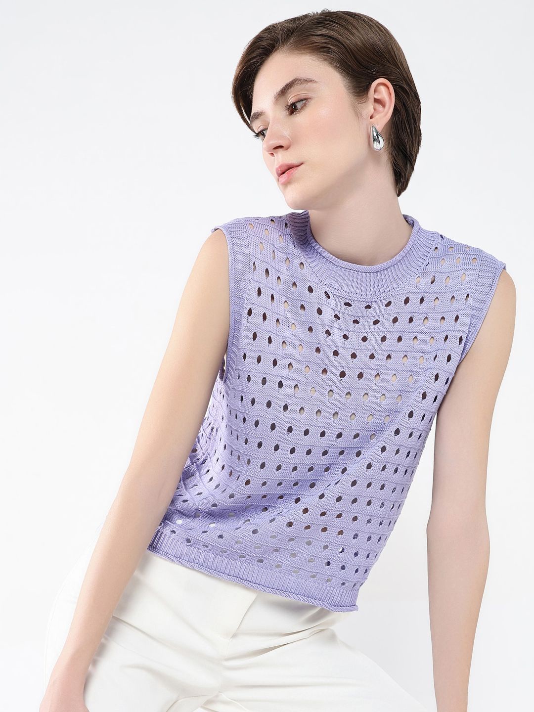 

SHOWOFF Women Self Design High Neck Acrylic Top, Purple