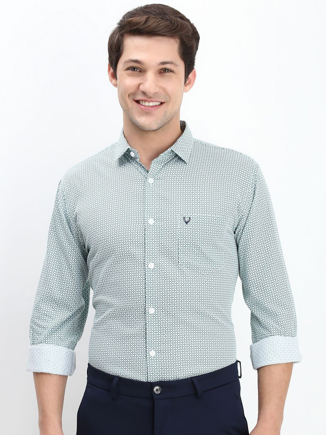 

Allen Solly Men Spread Collar Micro Ditsy Printed Cotton Slim Fit Casual Shirt, Blue