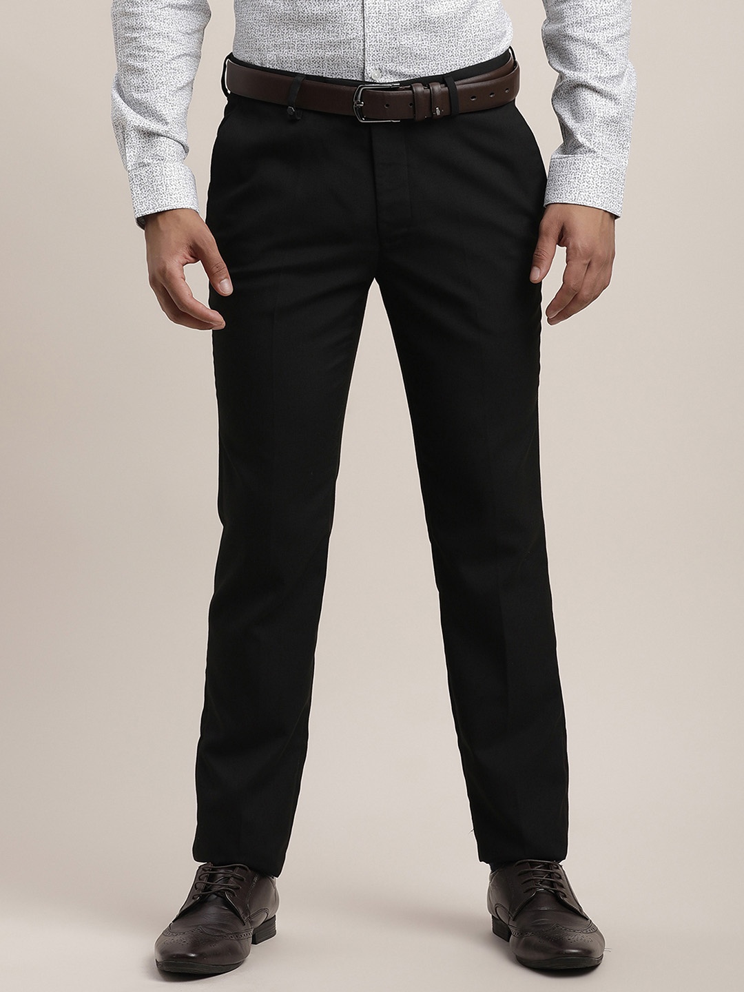 

Turtle Men Solid Tailored Slim Fit Trousers, Black