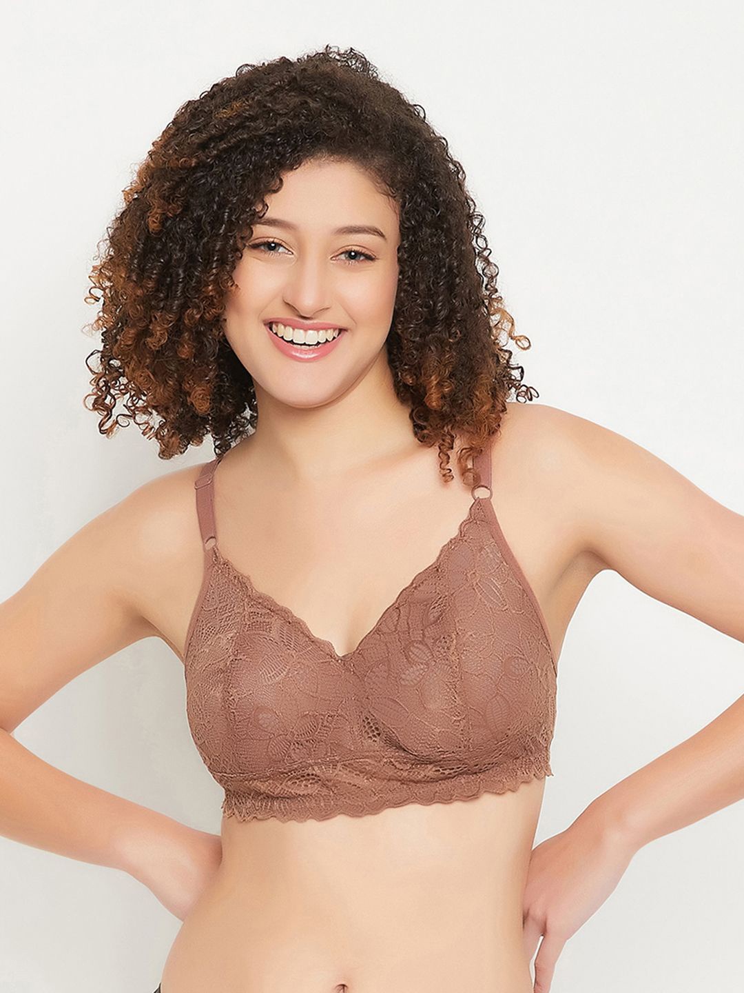 

Clovia Floral Bralette Full Coverage Non Padded Bra, Brown