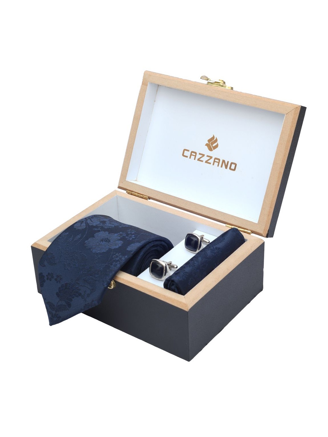 

Cazzano Men Floral Printed Tie Cufflinks & Pocket Square Accessory Gift Set, Blue