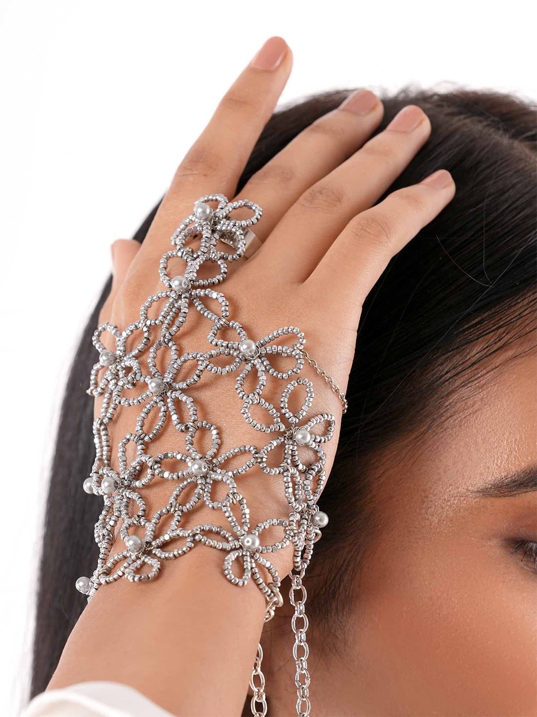 

D'oro Artificial Stones Ring Bracelet, Silver