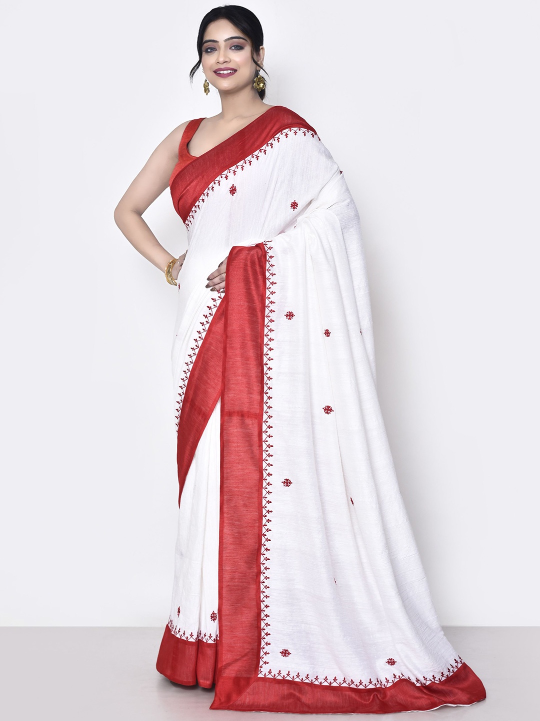 

SPRISH Woven Design Zari Pure Silk Tussar Saree, White