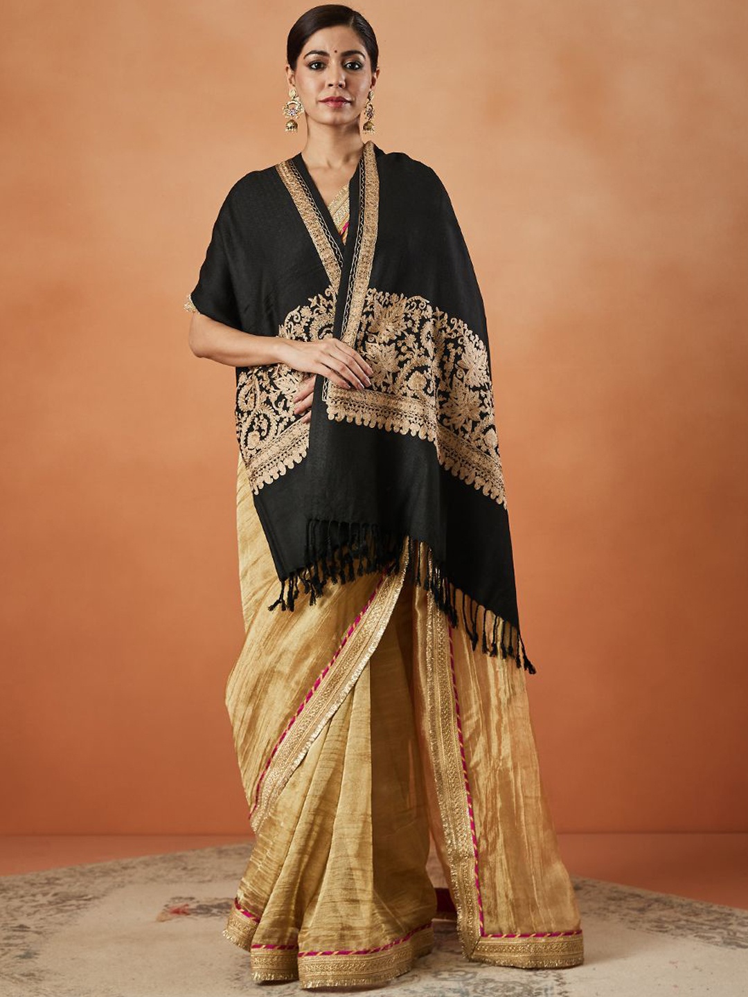 

Pashmoda Vasant Aari Ethnic Motifs Embroidered Shawl, Black