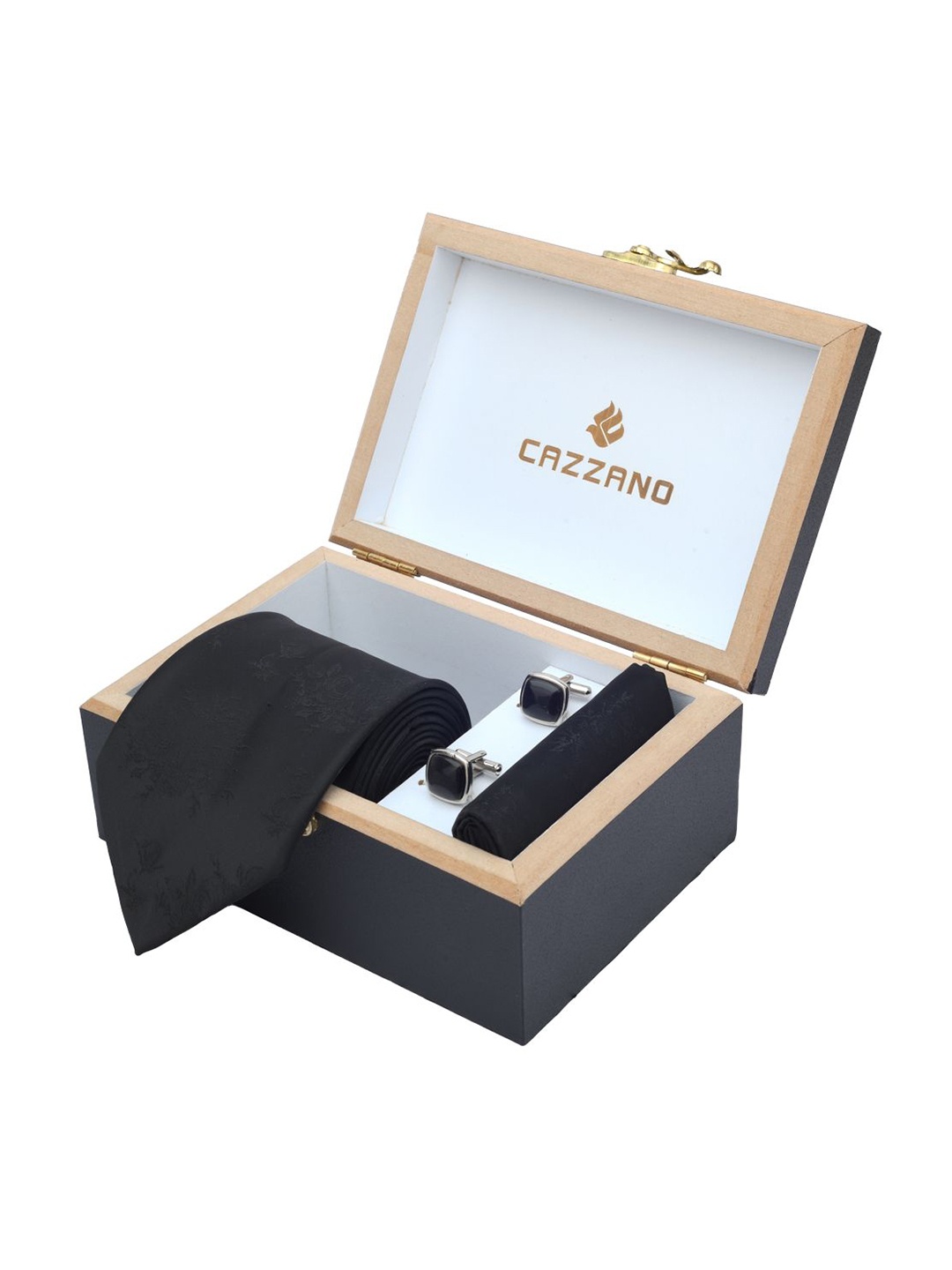 

Cazzano Men Solid Tie Cufflinks & Pocket Square Accessory Gift Set, Black