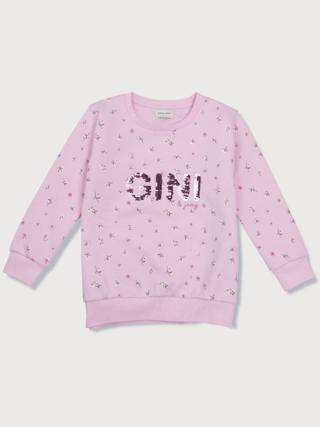 

Gini and Jony Girls Floral Printed Round Neck Cotton Pullover Sweatshirt, Pink