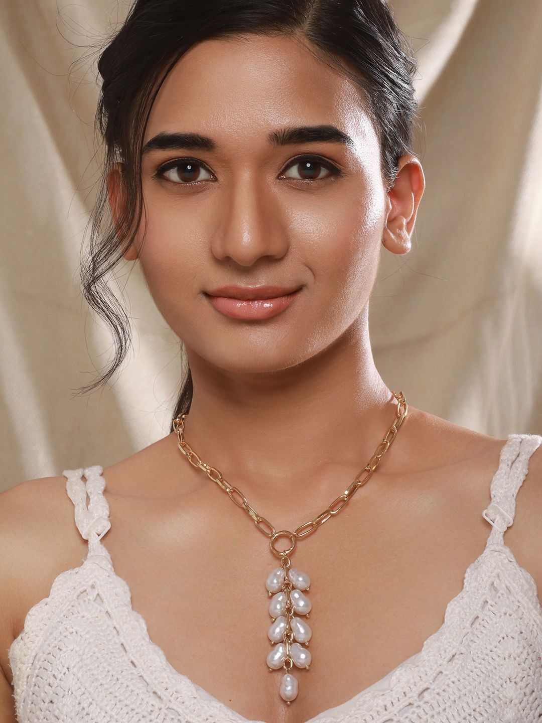 

Jazz and Sizzle Brass Gold-Plated Pearl Beaded Necklace